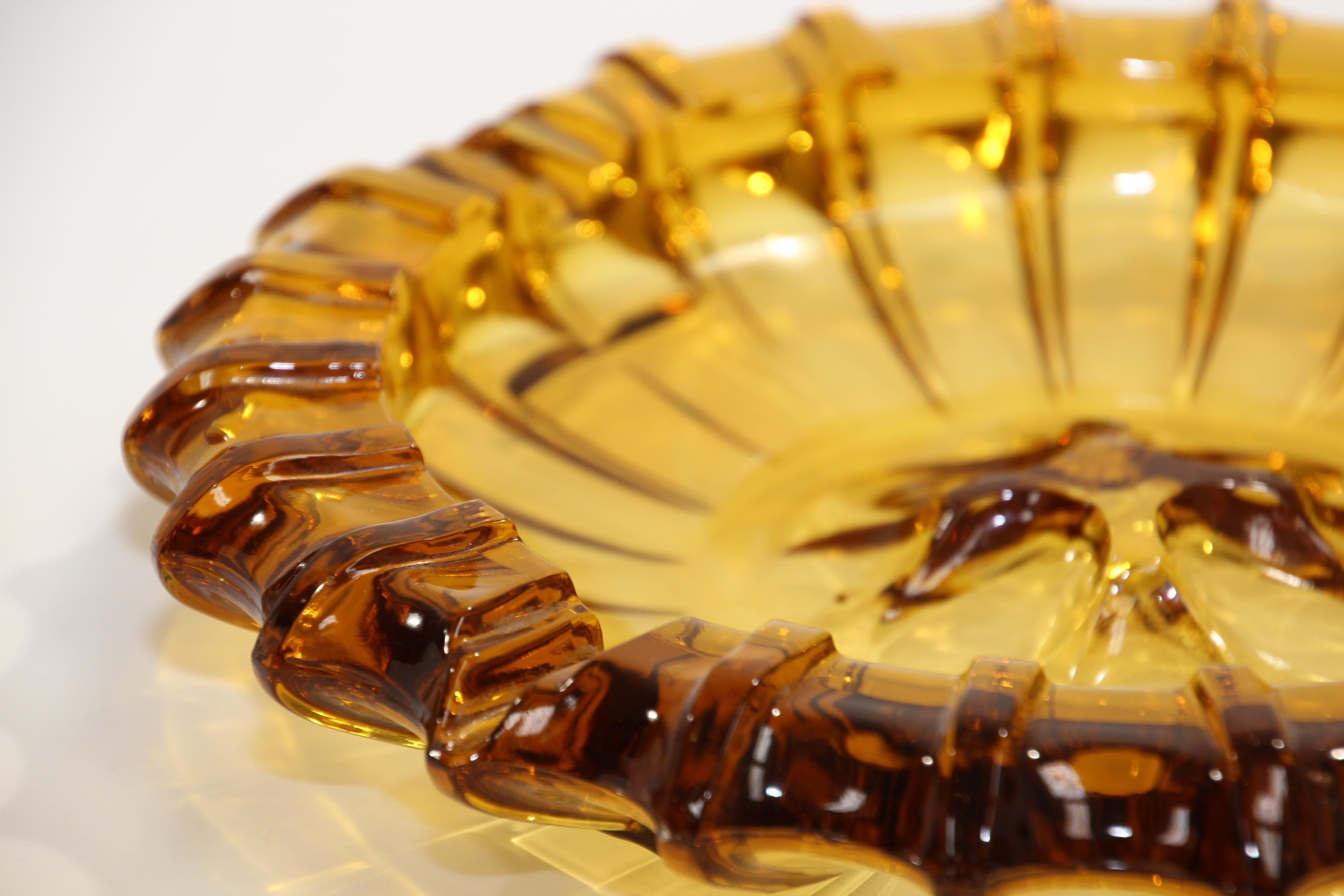 Vintage Moroccan Hazel Atlas Round Amber Glass Cigar Ashtray 11