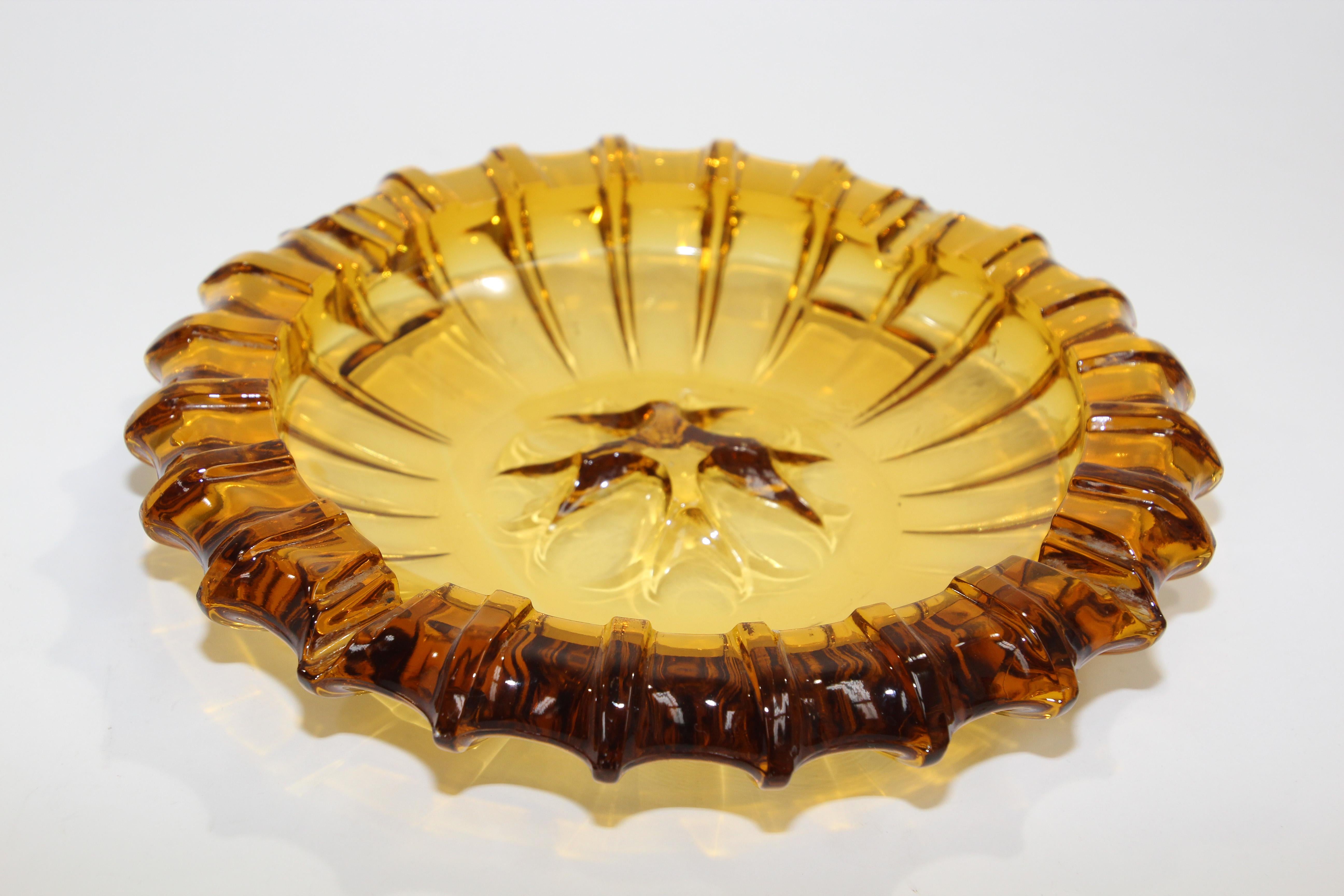 large amber glass ashtray