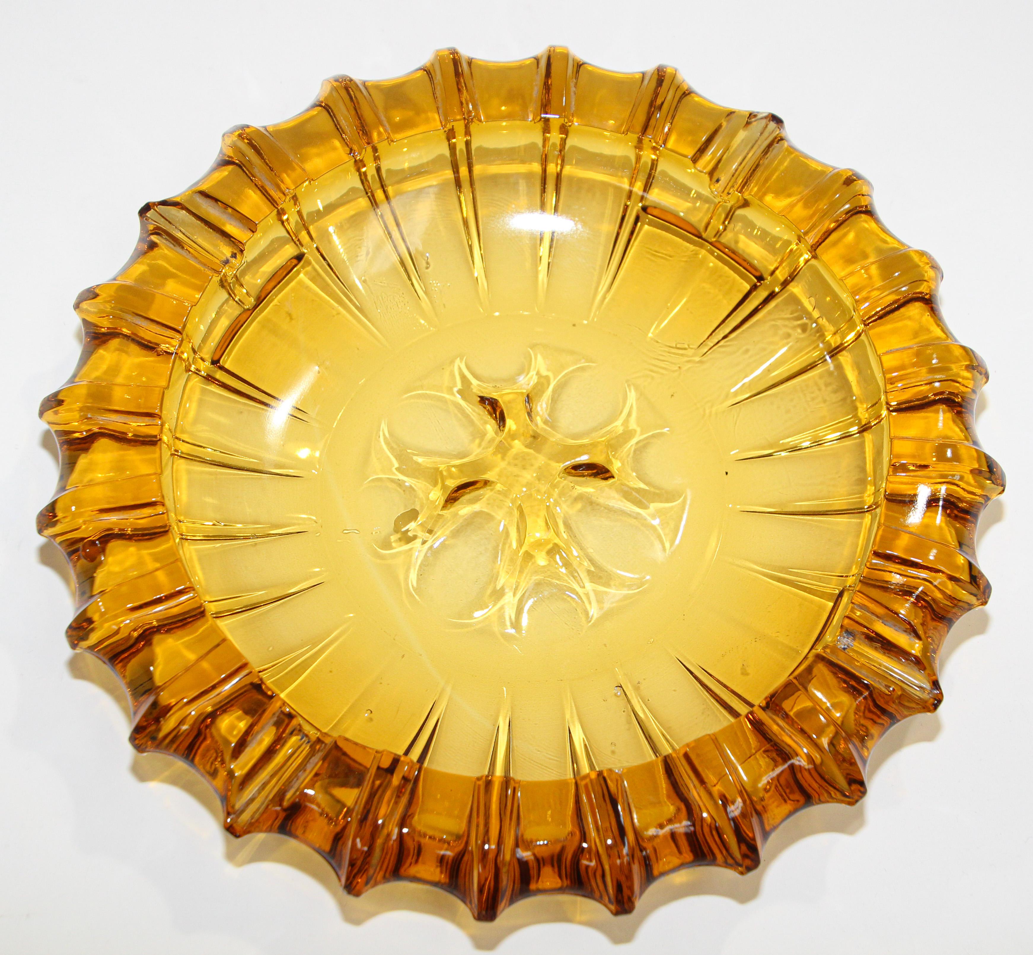 Moorish Vintage Moroccan Hazel Atlas Round Amber Glass Cigar Ashtray