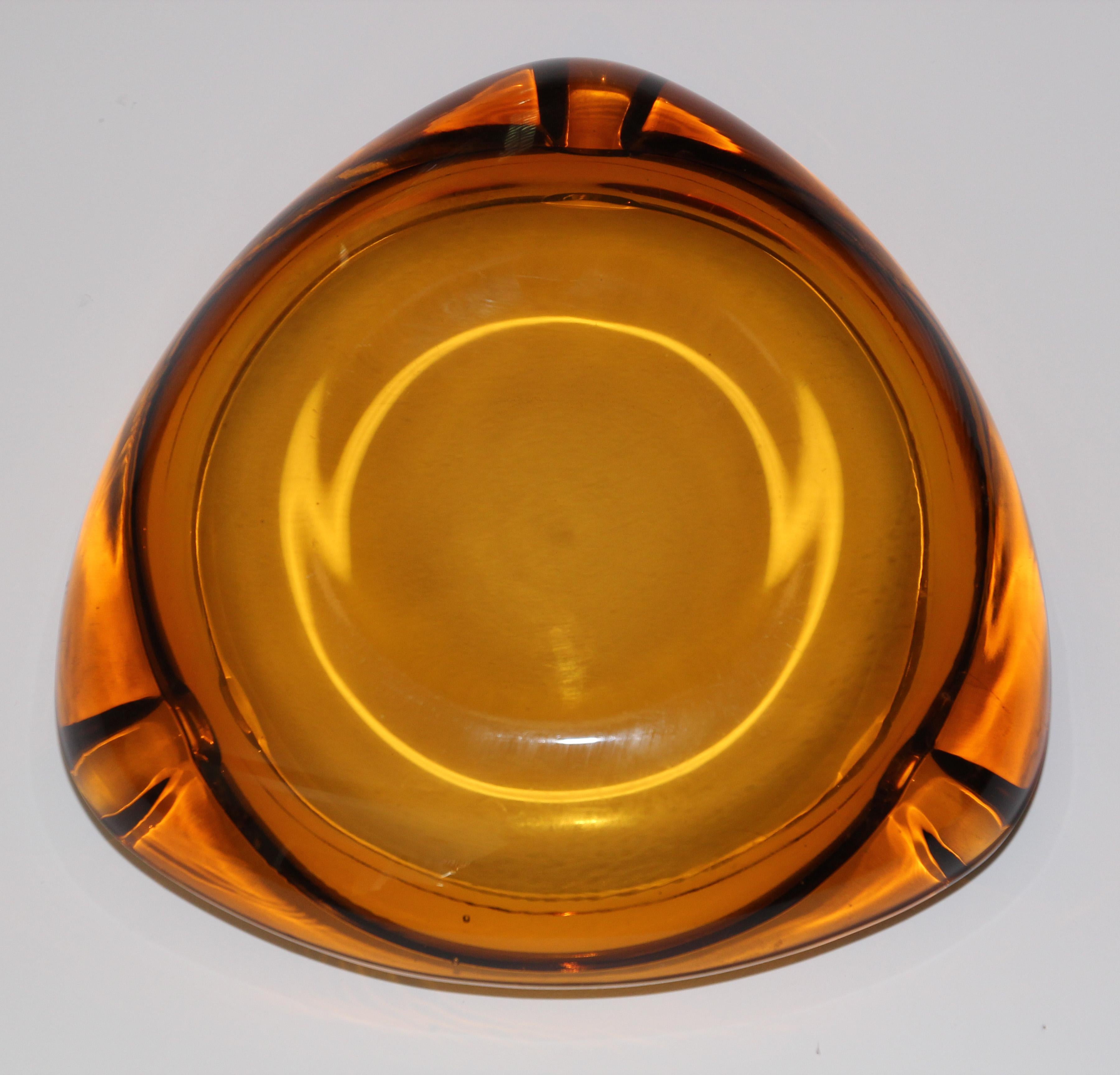 Vintage Moroccan Hazel Atlas Triangle Amber Glass Ashtray 6