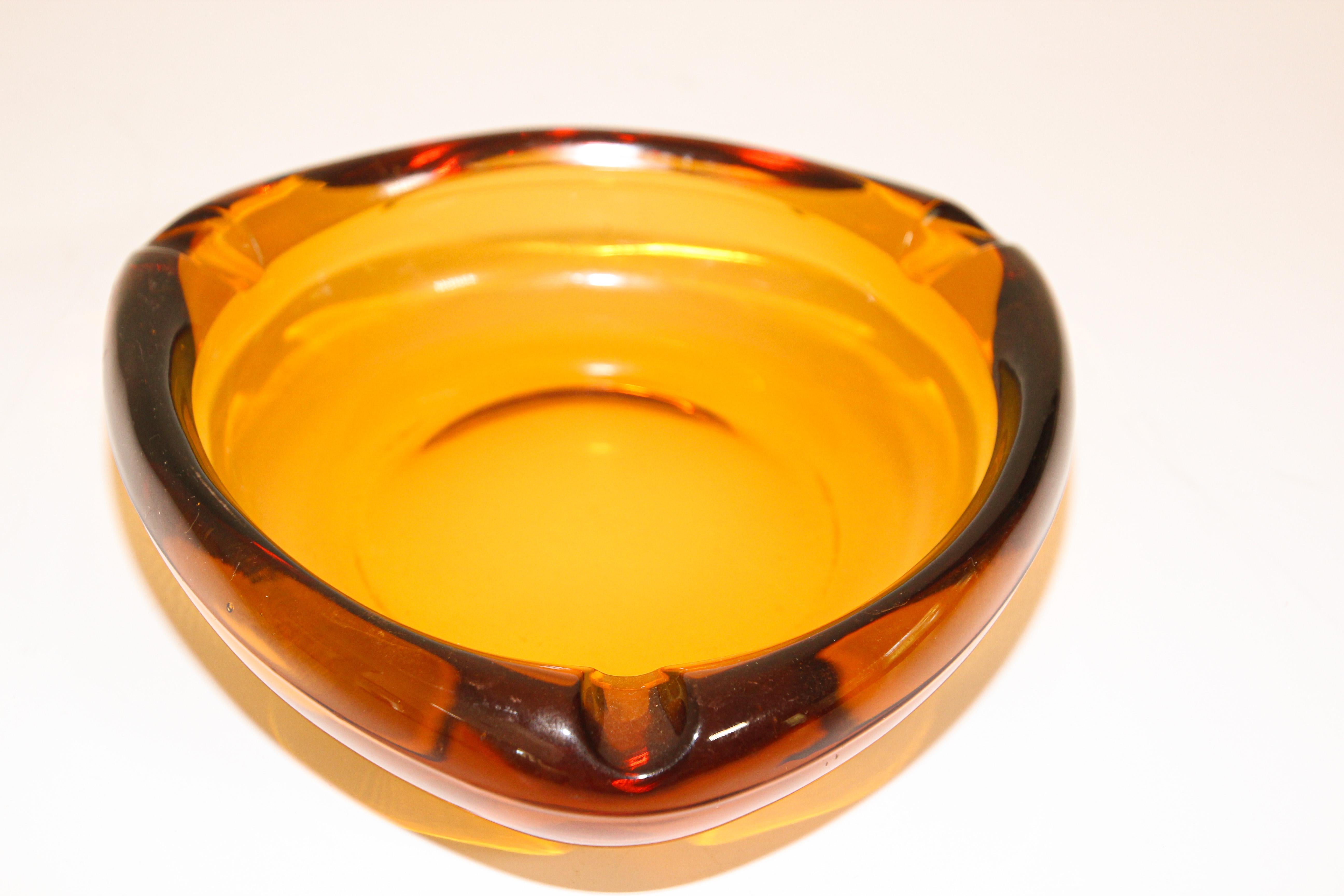 vintage amber glass ashtray
