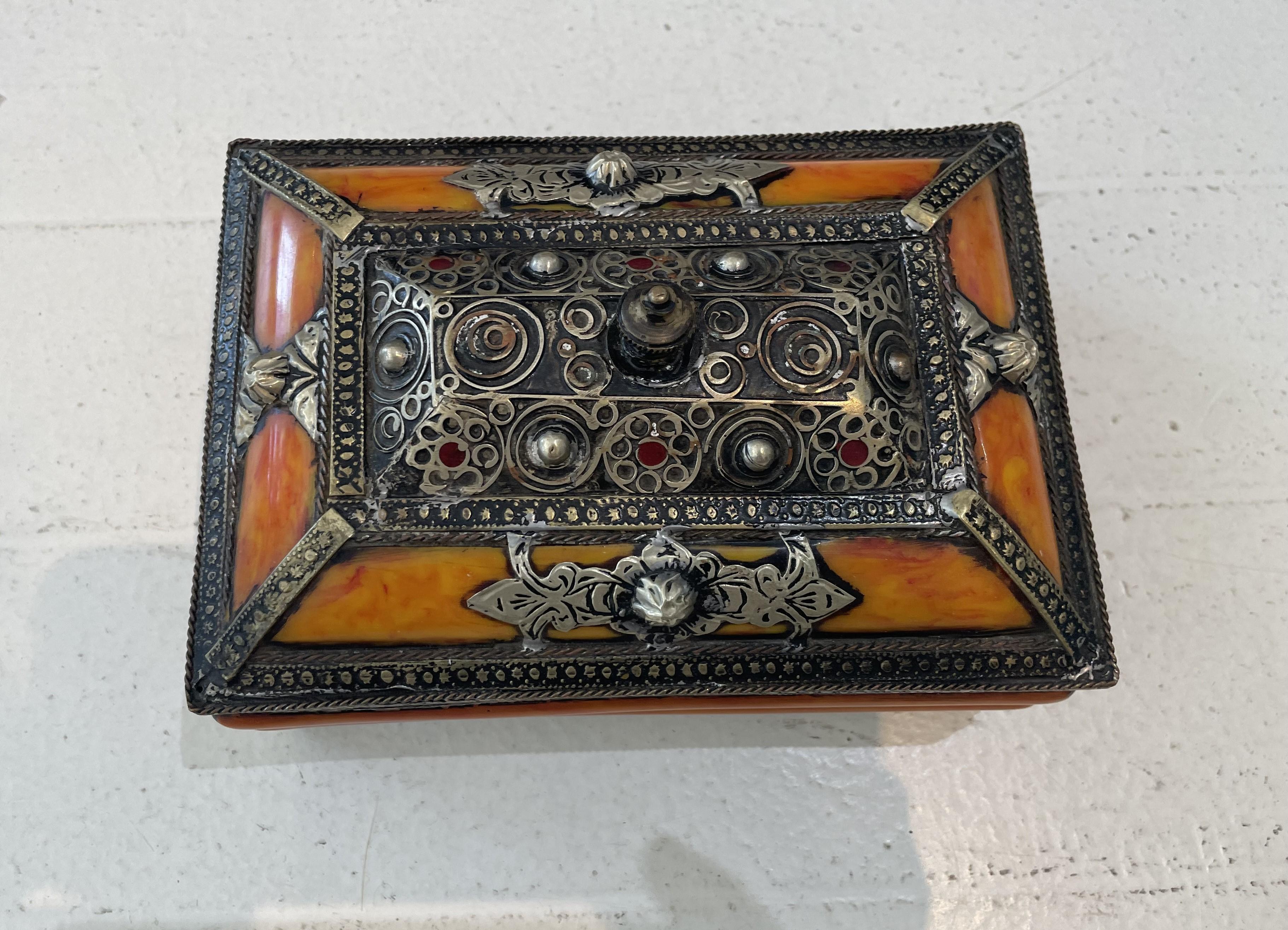 Vintage marokkanischen Intarsien Kamelknochen, Silber & Messing Schatulle Trinket Box (Marokkanisch)