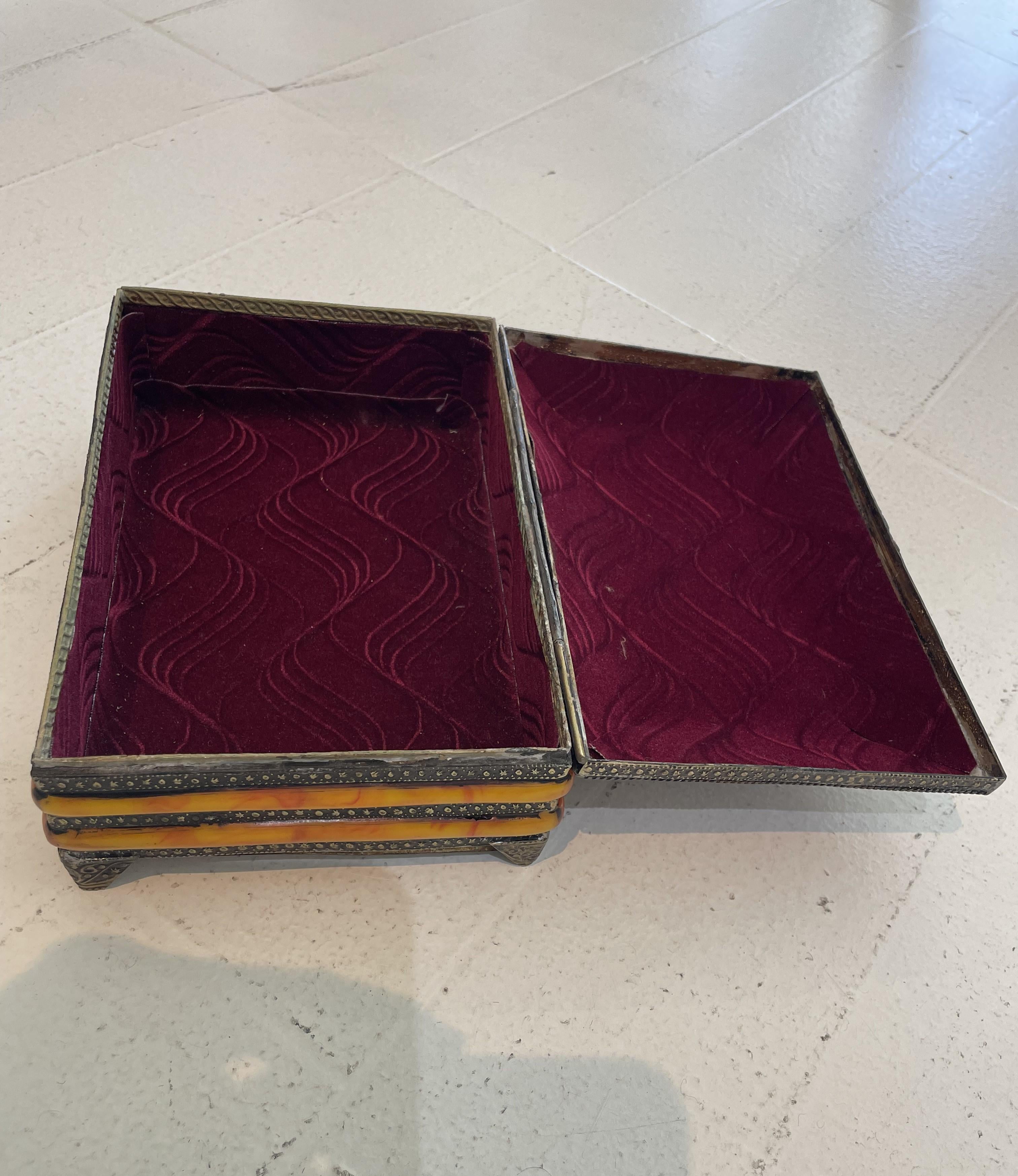 Vintage marokkanischen Intarsien Kamelknochen, Silber & Messing Schatulle Trinket Box (Handgefertigt)