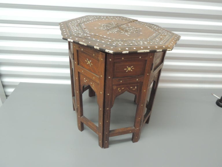 Vintage Moroccan Inlaid Top Folding Side Table For Sale at 1stDibs