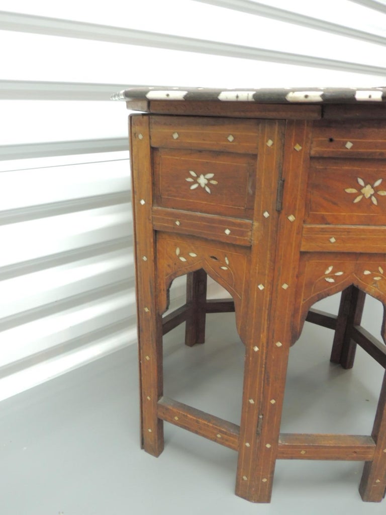 Vintage Moroccan Inlaid Top Folding Side Table For Sale at 1stDibs