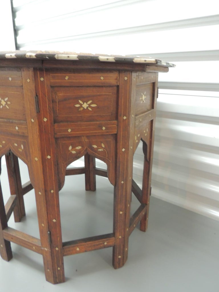 Vintage Moroccan Inlaid Top Folding Side Table For Sale at 1stDibs