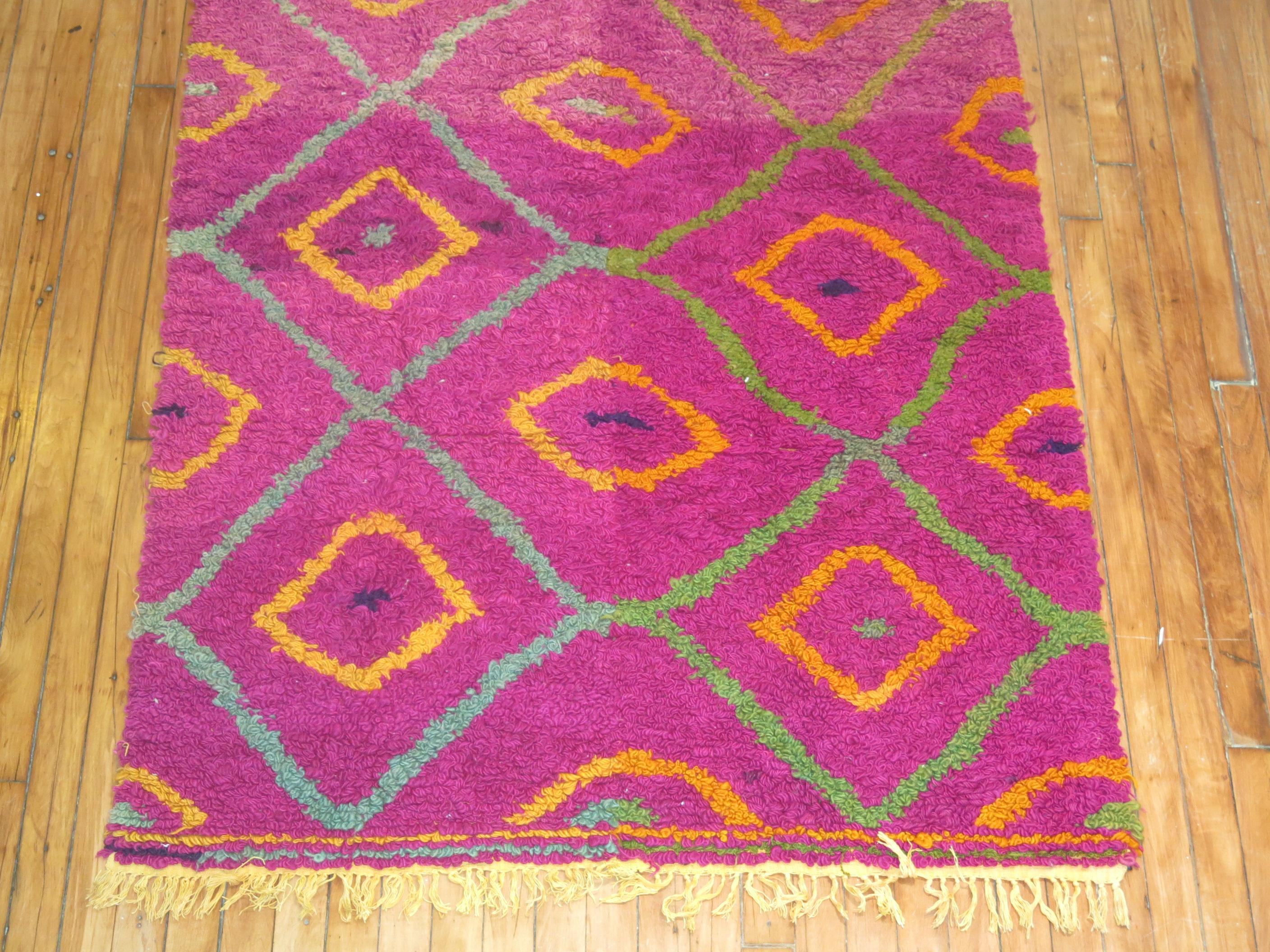 Colorful Moroccan-inspired rug woven in Turkey with wool derived from mid-20th century Turkish rugs.

3'10''x 7'4''