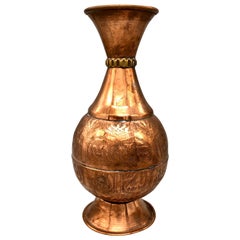Retro Moroccan Islamic Inscribed Hand Hammered Pure Red Copper Vase