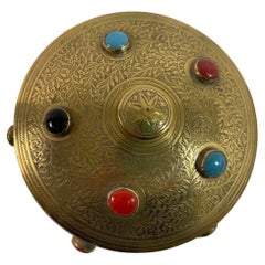 Vintage Moroccan Jewelled Trinket Brass Round Box with Beads