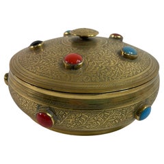Retro Moroccan Jewelled Trinket Brass Round Box with Beads