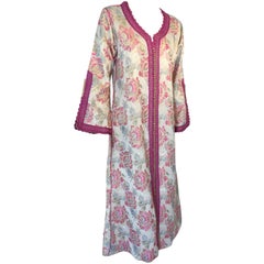 Vintage Moroccan Kaftan Brocade Embroidered with Pink and Gold Trim, circa 1970