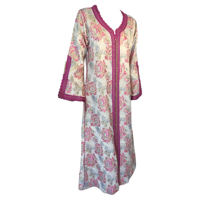 Vintage Moroccan Kaftan Brocade Embroidered with Pink and Gold Trim ...