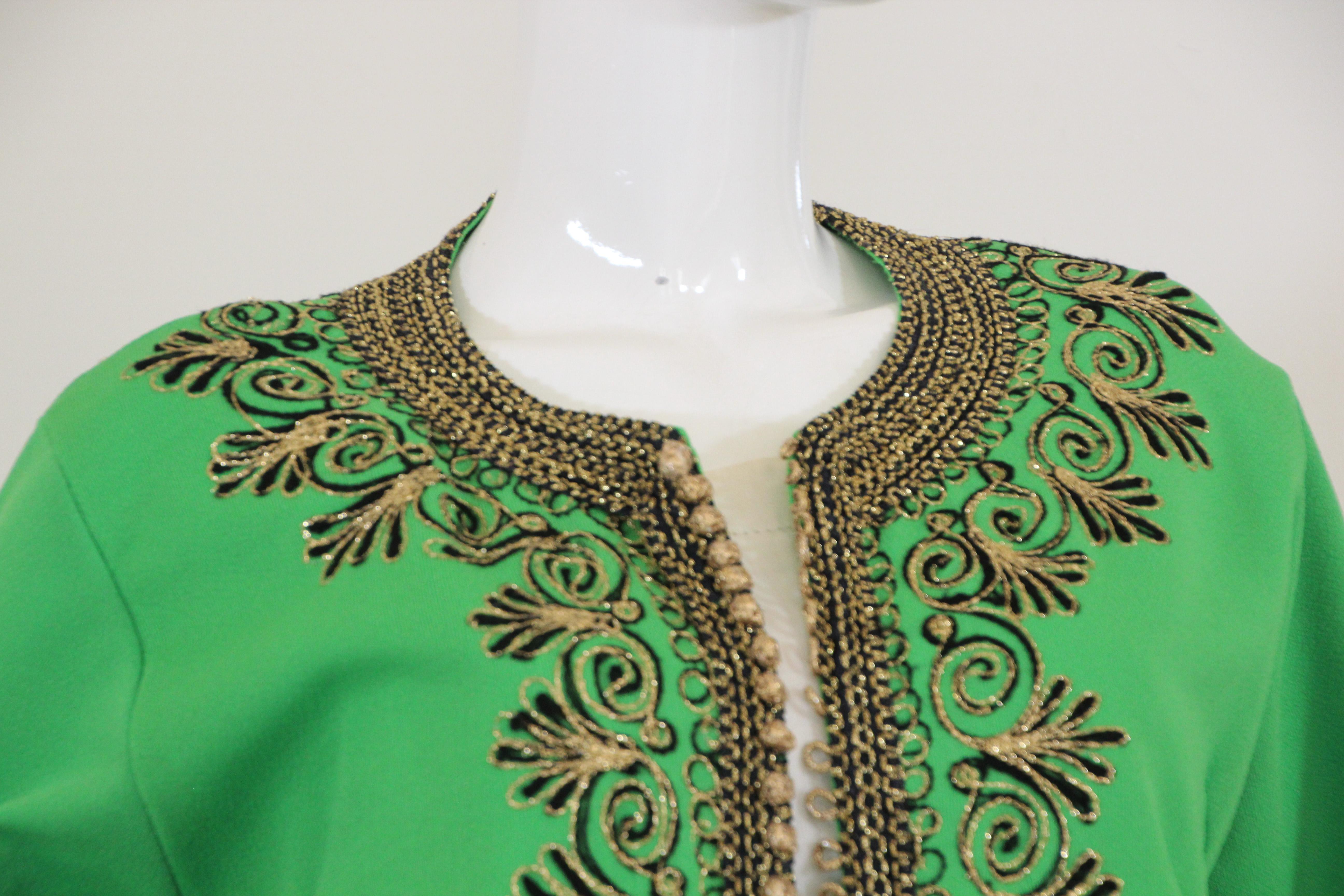 Vintage Moroccan Kaftan Green Maxi Dress circa 1970 Size L For Sale 4