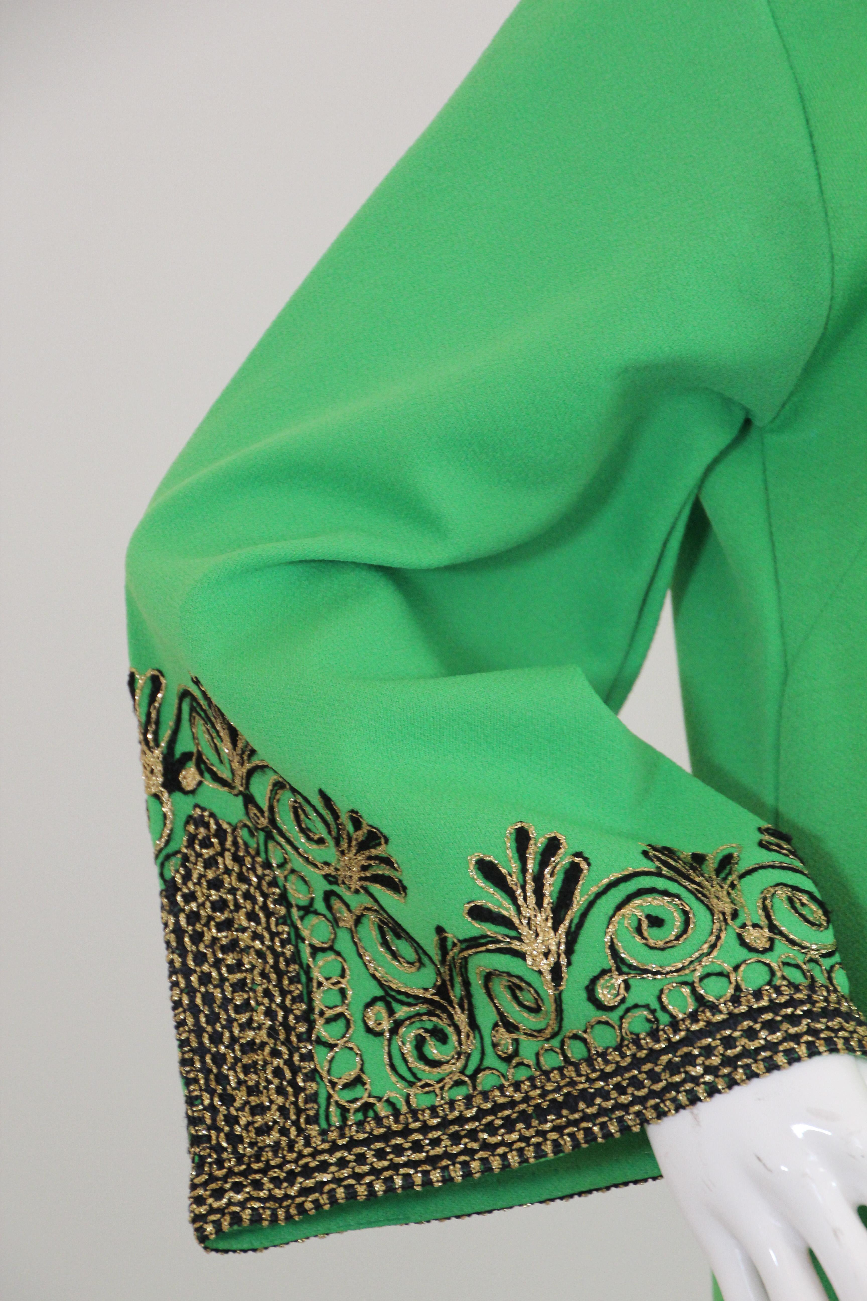 Vintage Moroccan Kaftan Green Maxi Dress circa 1970 Size L For Sale 7