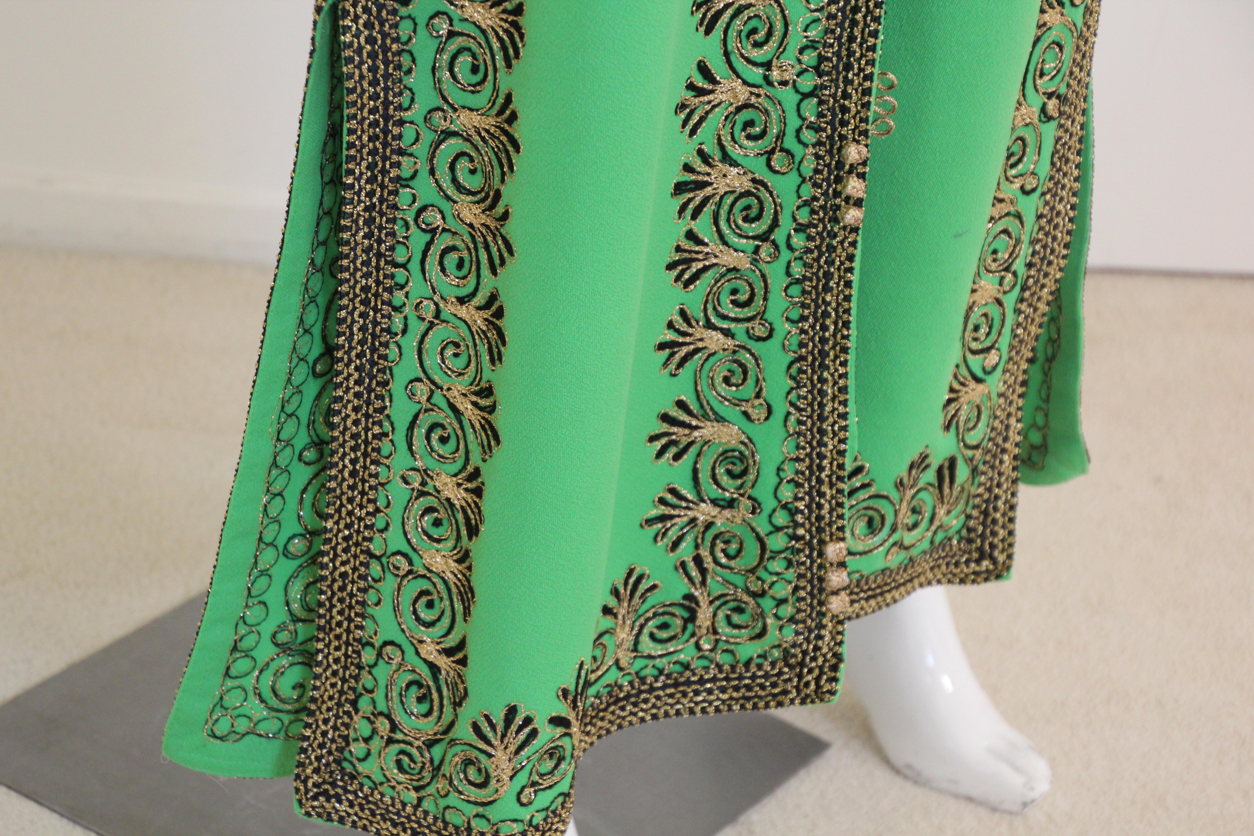 Vintage Kaftan marroquí Maxi Vestido verde circa 1970 Talla L en venta 10