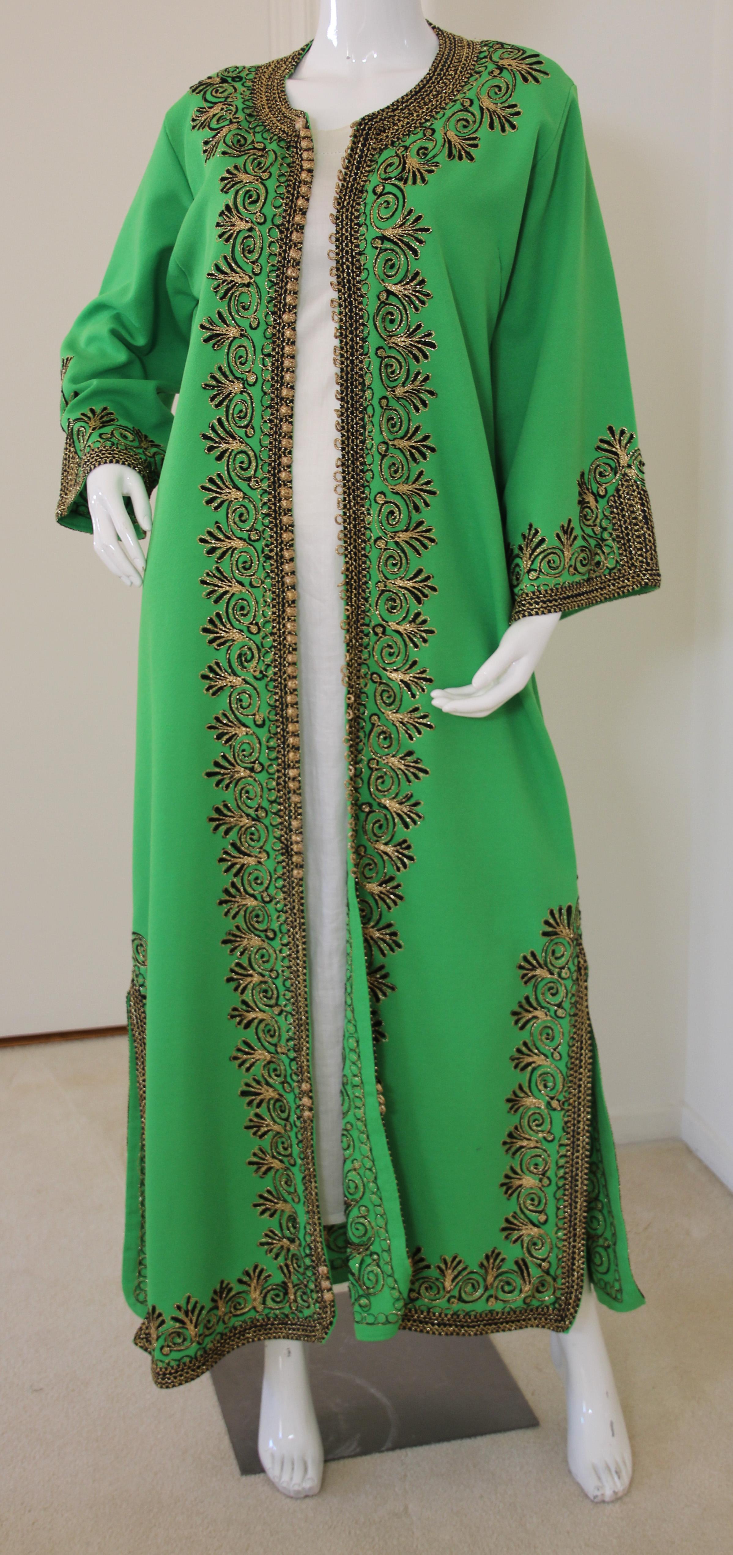 Marokkanisches Kaftan-Maxikleid in Grün um 1970 Größe L im Angebot 12