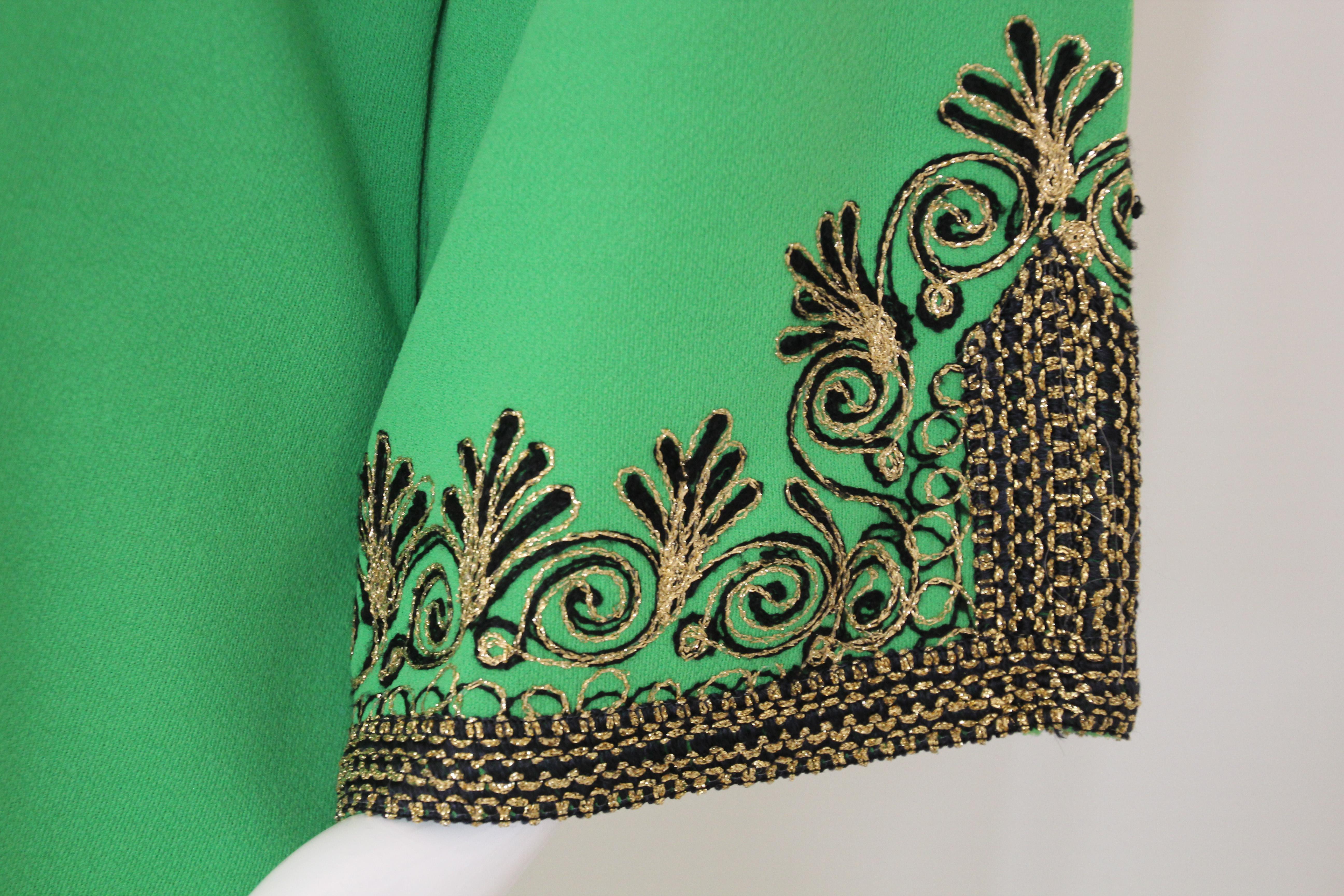 Vintage Kaftan marroquí Maxi Vestido verde circa 1970 Talla L en venta 1