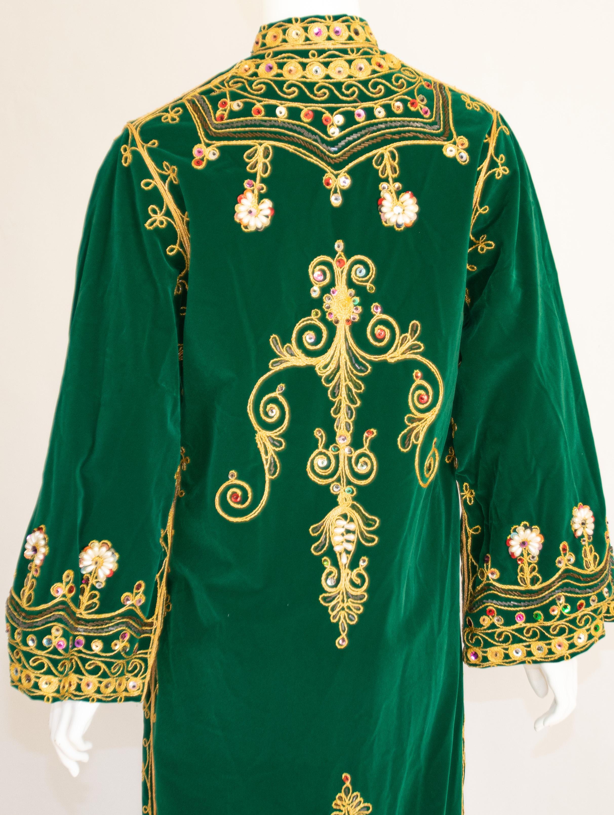 Vintage Moroccan Kaftan Green Velvet Embroidered 1960s 2