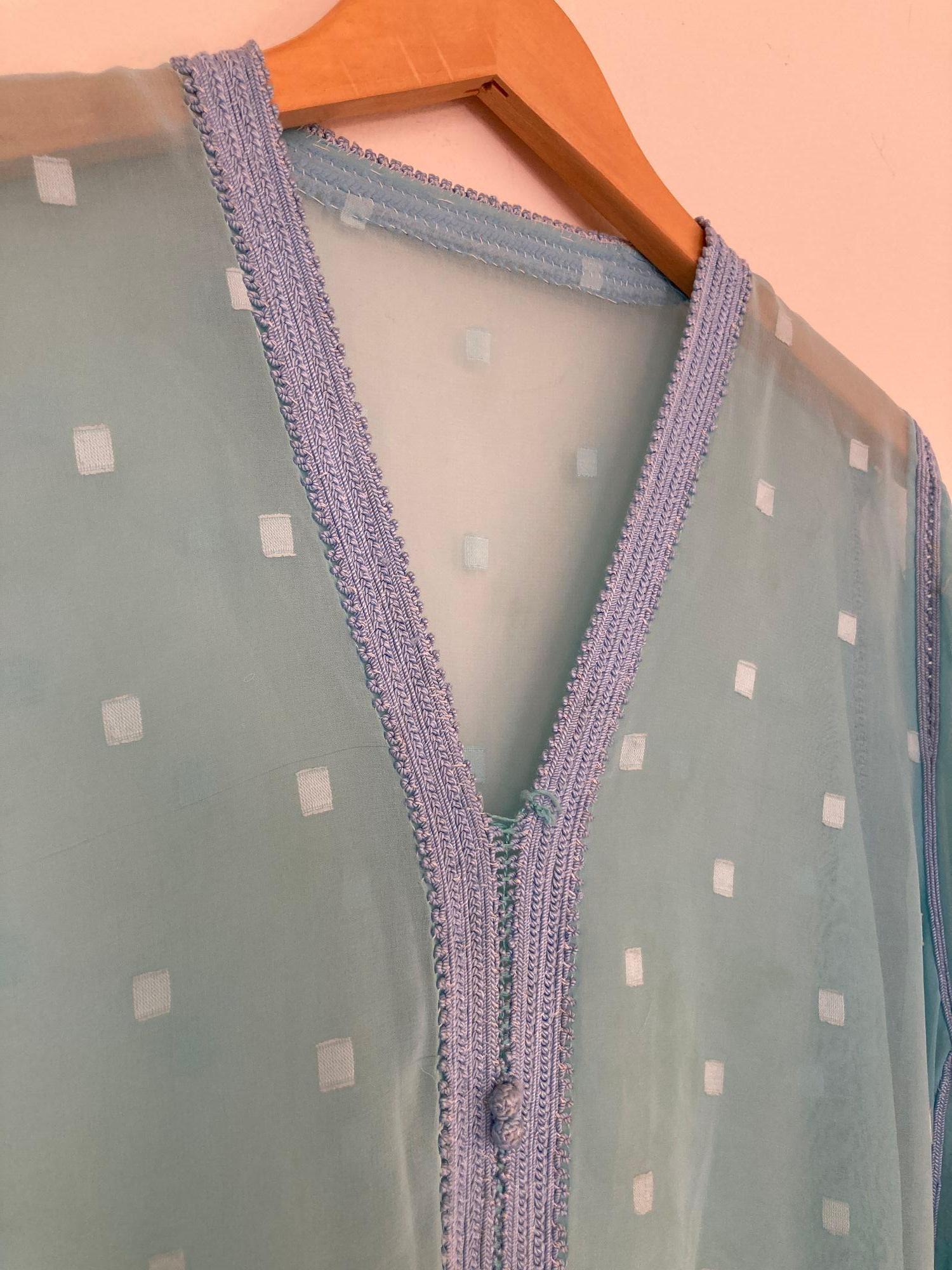 20th Century Vintage Moroccan Kaftan in Turquoise Cheer Fabric For Sale