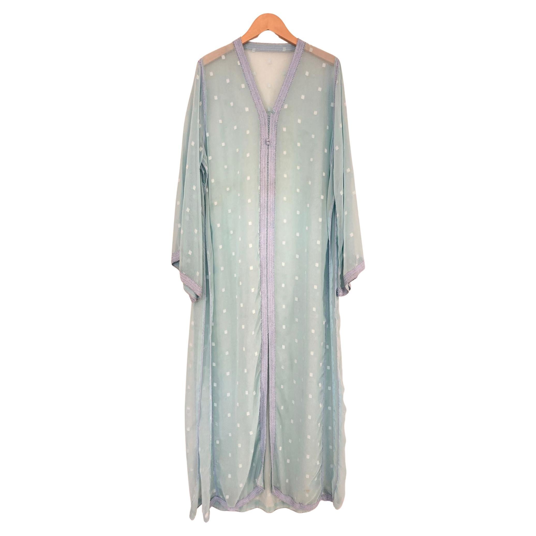 Caftan marocain vintage en tissu cachemire turquoise