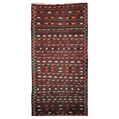 Alfombra marroquí Kilim Vintage con diseño de rayas en rojo, verde, marrón y marfil