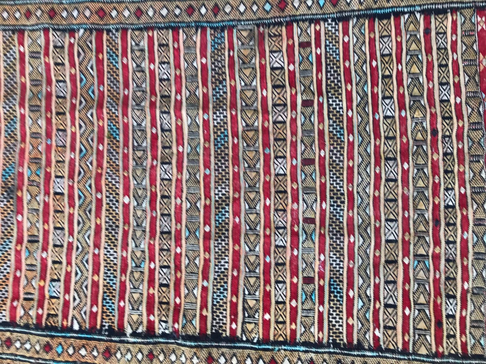 Beautiful mid-20th century tribal Moroccan Kilim, wool and silk on cotton foundation.