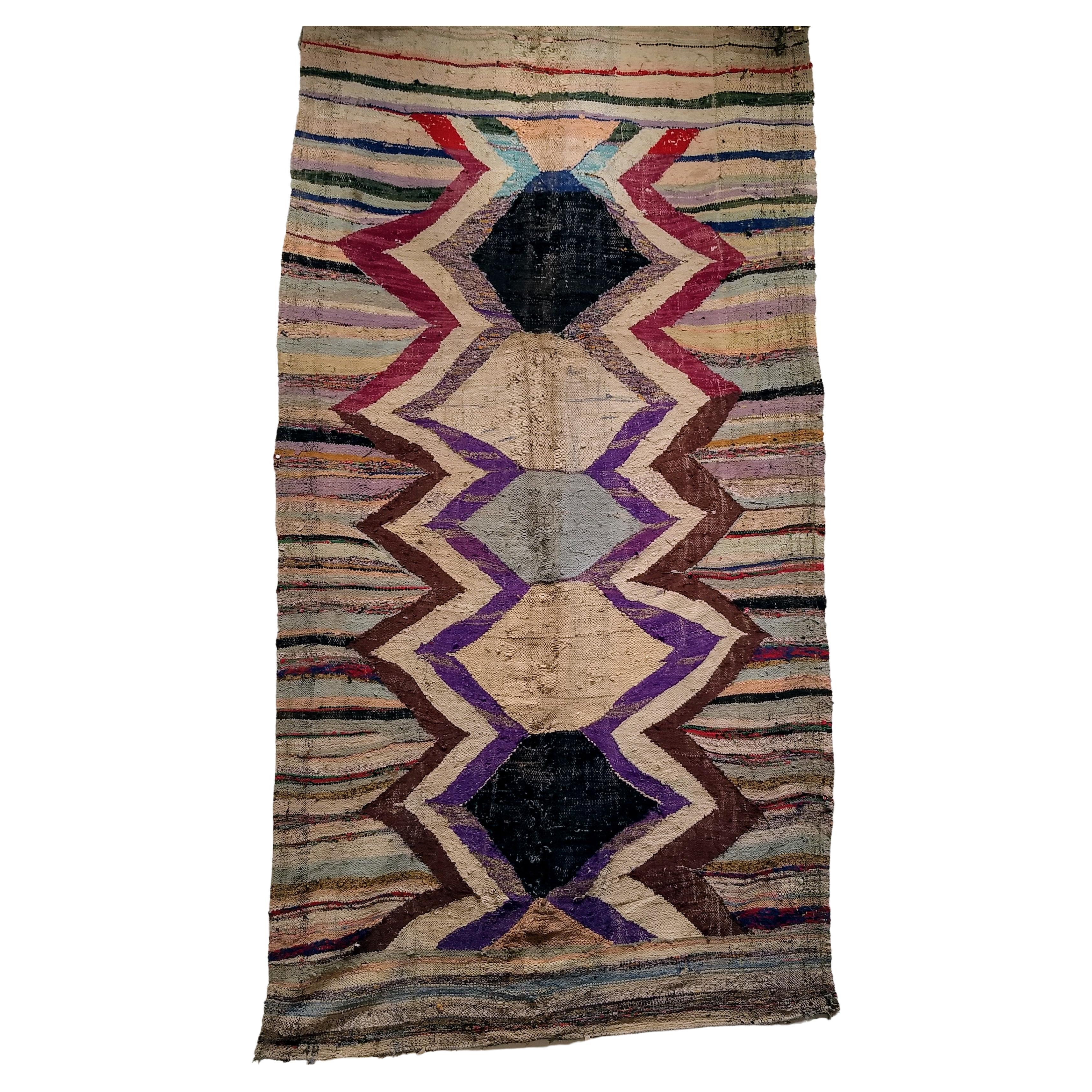 Vintage Moroccan Kilim in Large Geometric Pattern in Lavender, Ivory, Red, Black For Sale