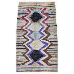 Vintage Moroccan Kilim in Large Geometric Pattern in Lavender, Ivory, Red, Black