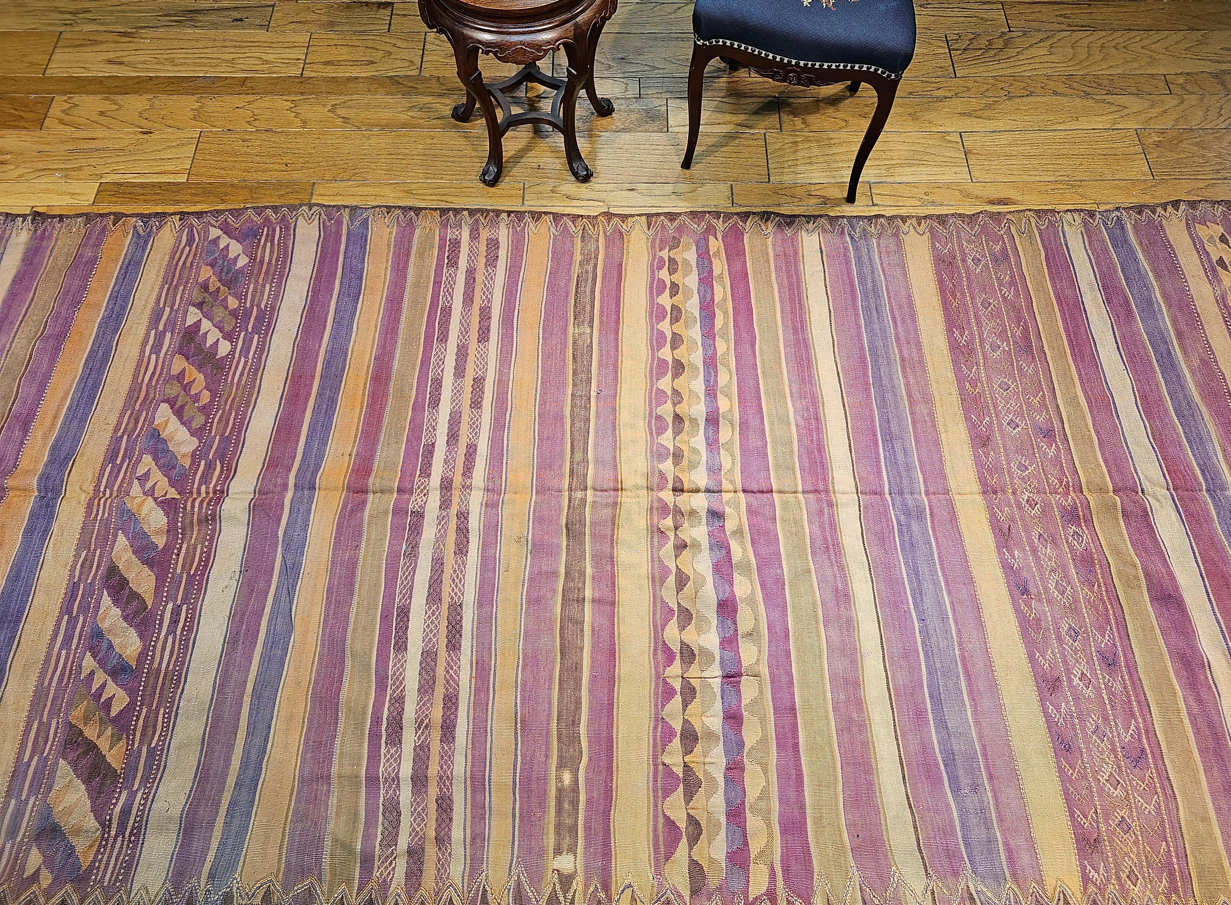 Vintage Moroccan Kilim in Southwestern Colors in Lavender, Sage, Cream, Purple For Sale 4