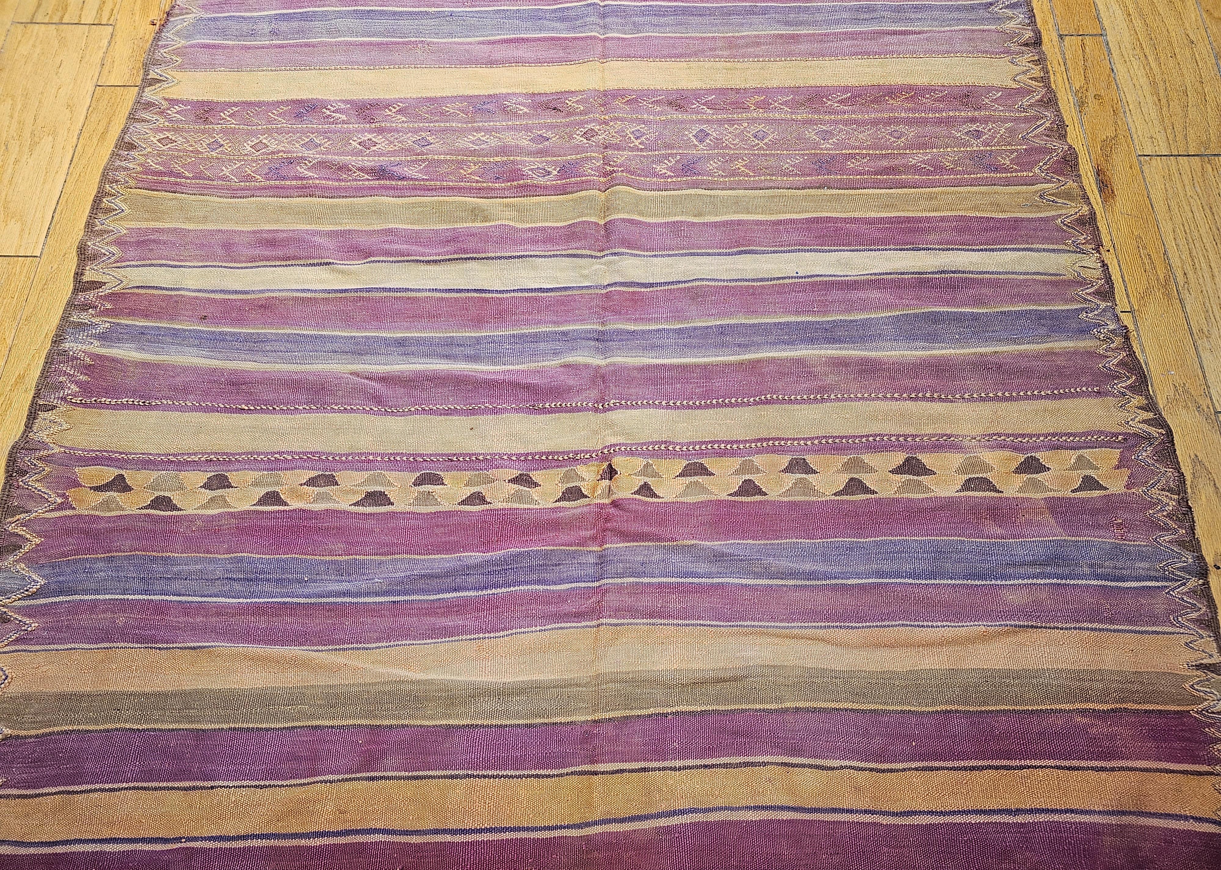 Hand-Woven Vintage Moroccan Kilim in Southwestern Colors in Lavender, Sage, Cream, Purple For Sale