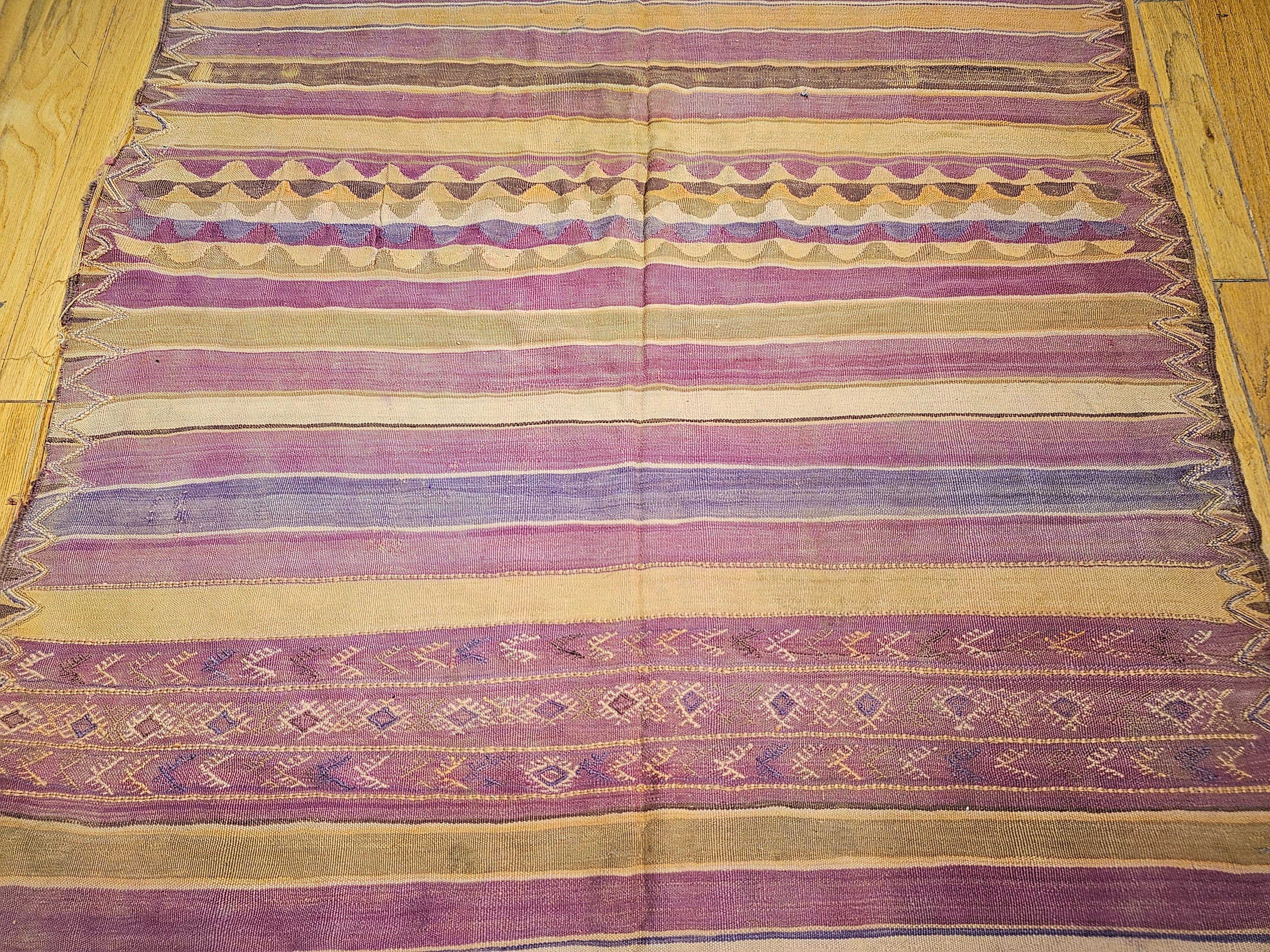 Vintage Moroccan Kilim in Southwestern Colors in Lavender, Sage, Cream, Purple In Good Condition For Sale In Barrington, IL