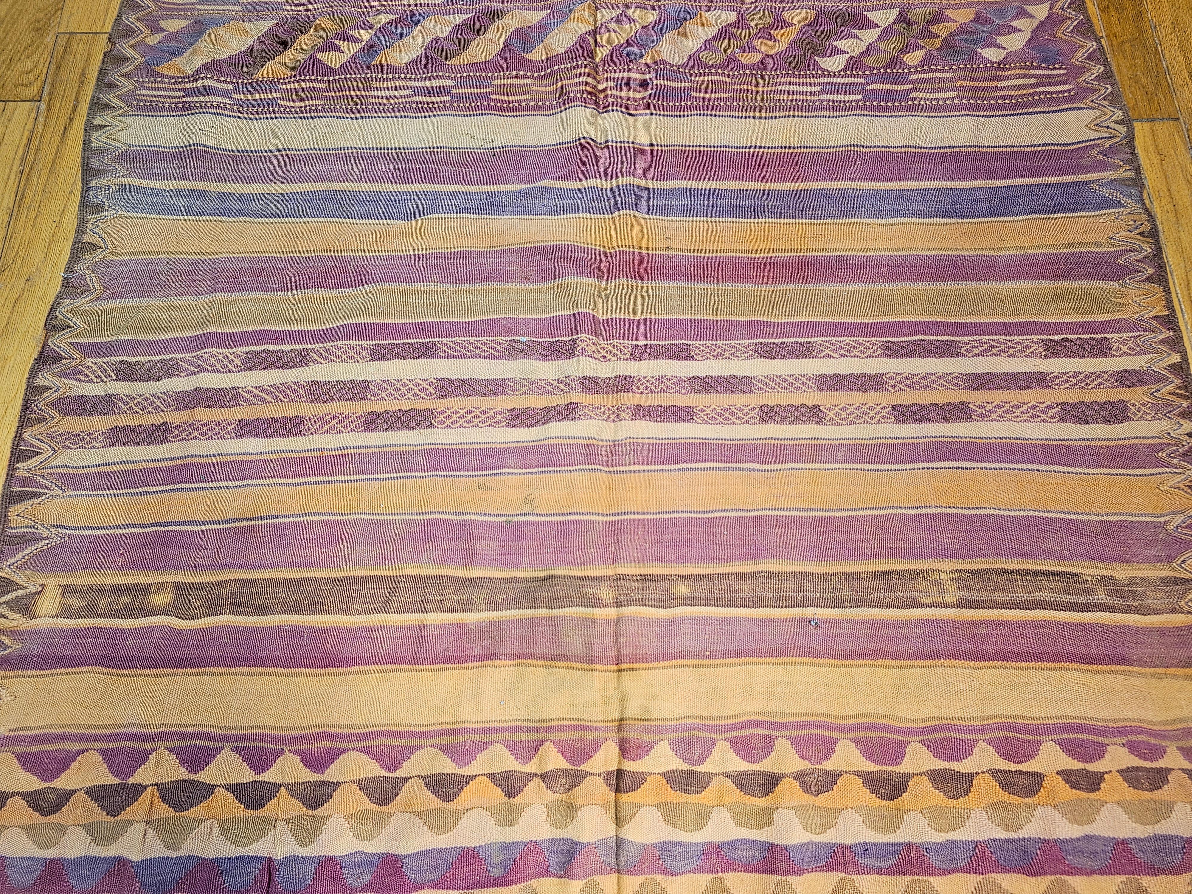 20th Century Vintage Moroccan Kilim in Southwestern Colors in Lavender, Sage, Cream, Purple For Sale