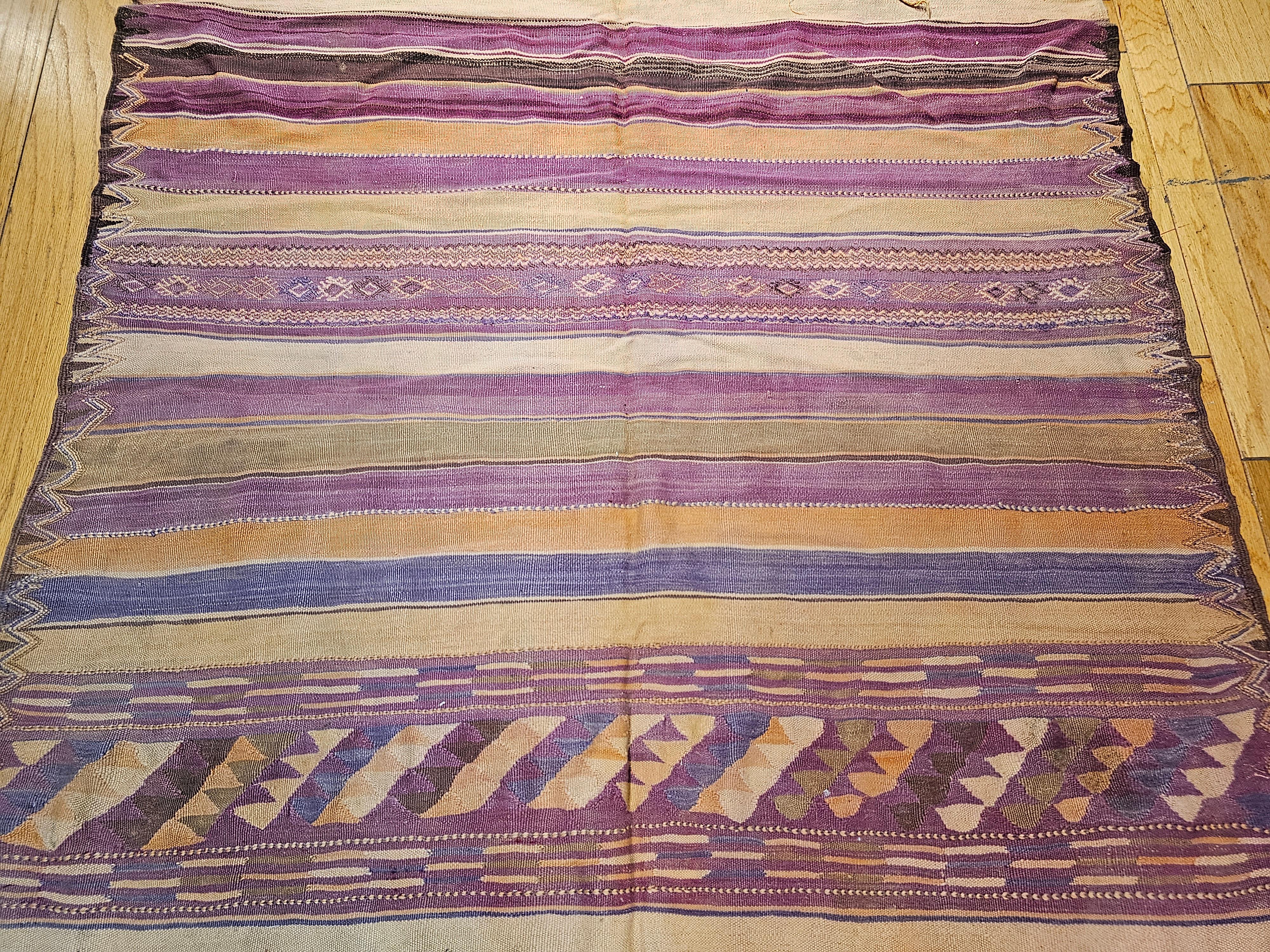 Wool Vintage Moroccan Kilim in Southwestern Colors in Lavender, Sage, Cream, Purple For Sale
