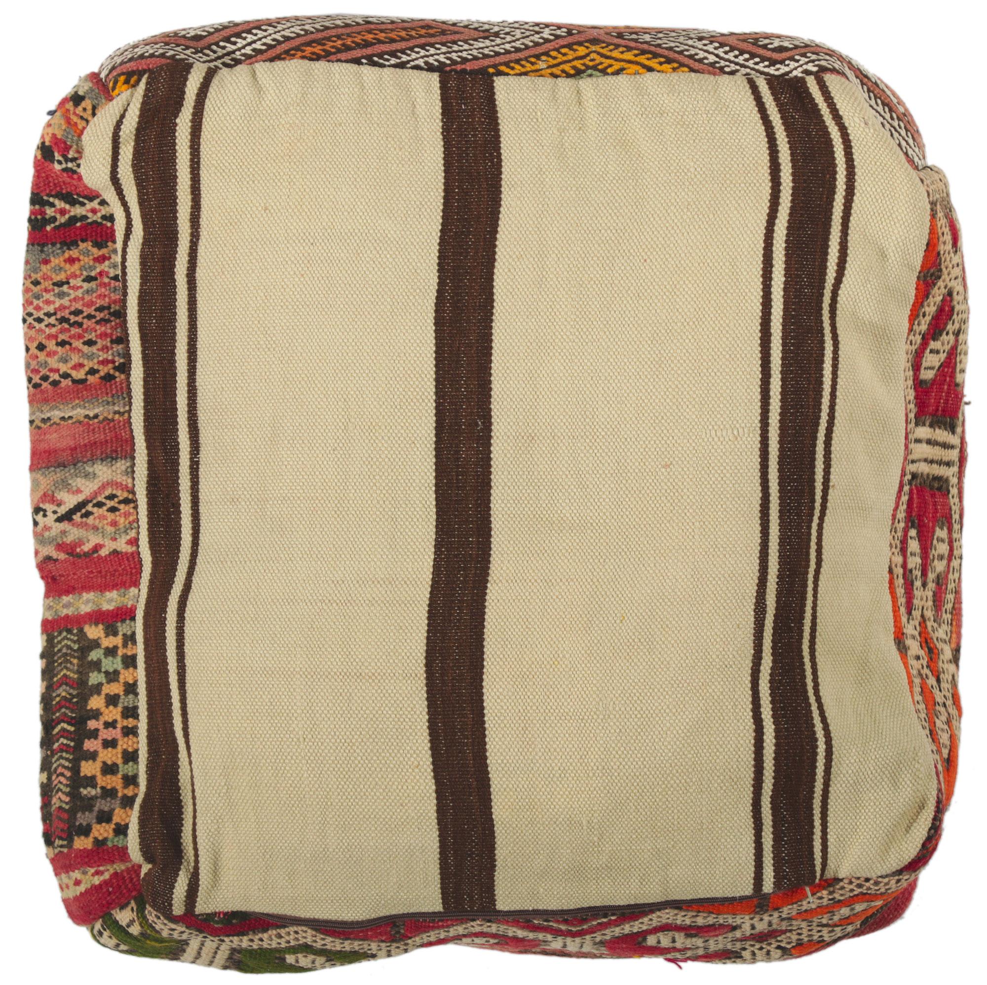 Hand-Woven Vintage Moroccan Kilim Pouf Ottoman