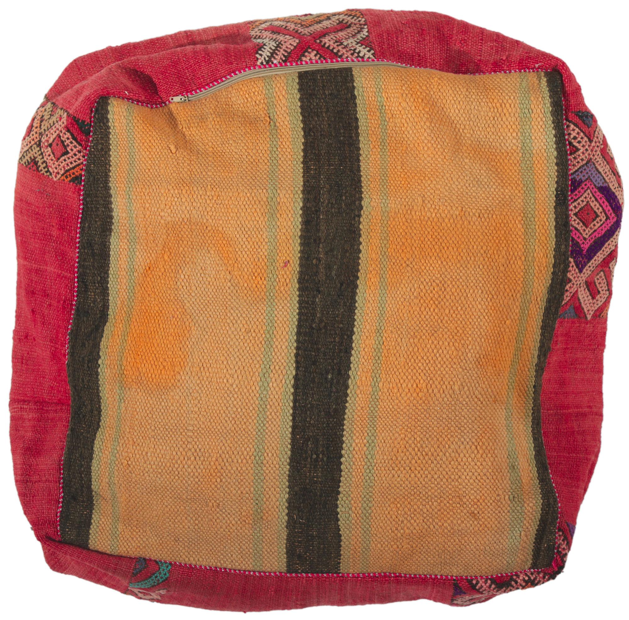 Tribal Vintage Moroccan Kilim Pouf Ottoman For Sale