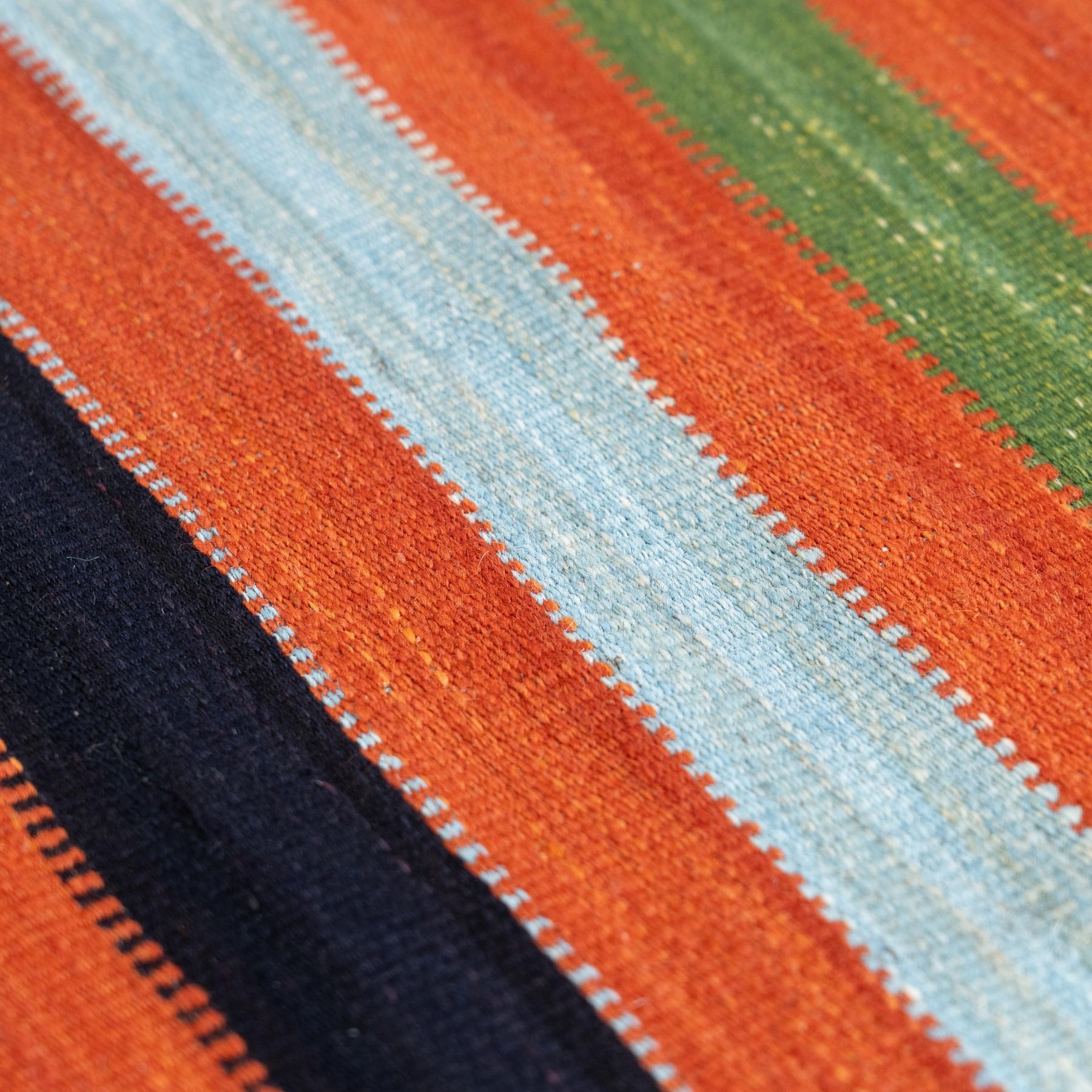 Vintage Moroccan Kilim Rug – 1970s, Geometric Earth Beige & Bold Stripes For Sale 1