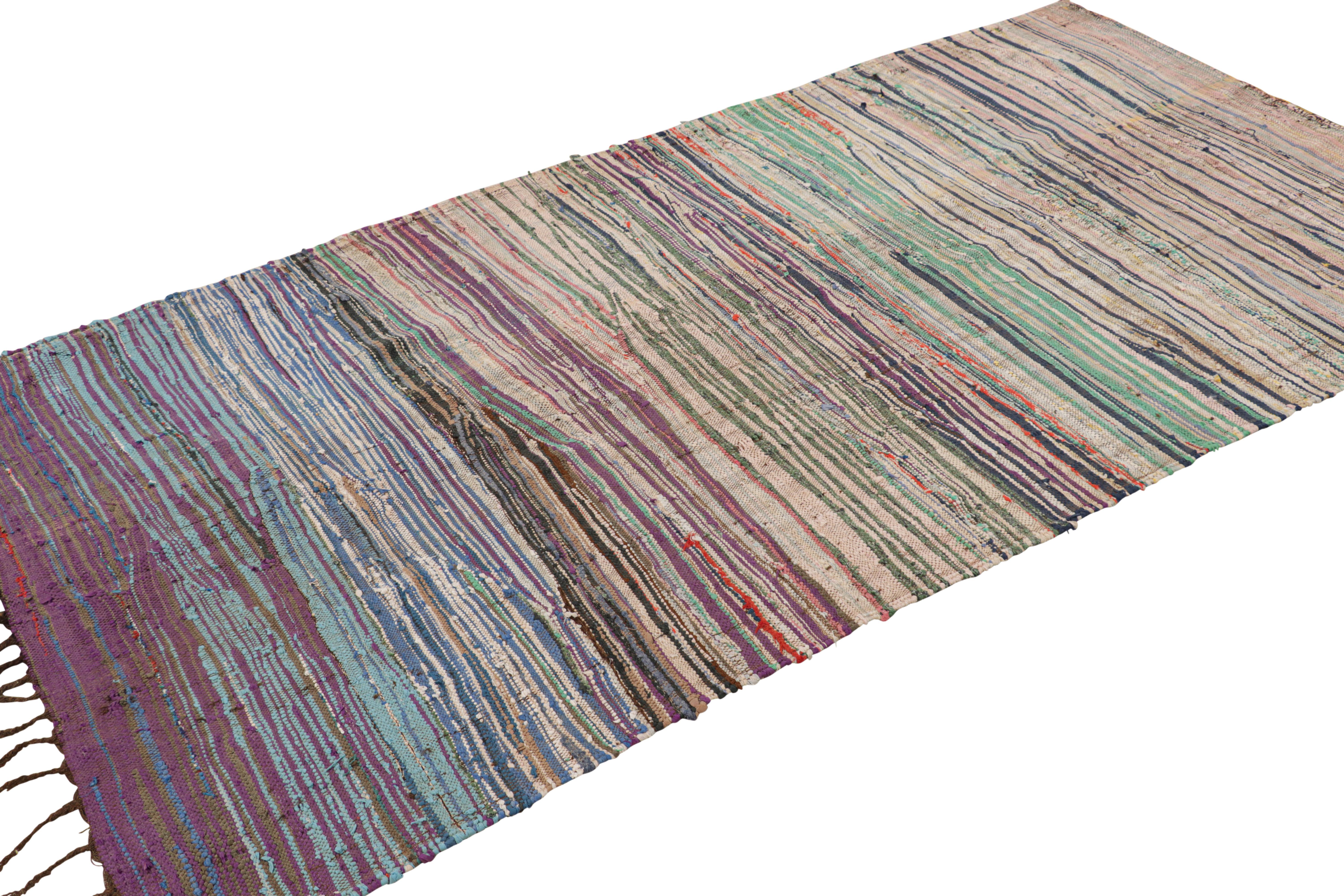 Tessuto a mano Tappeto Kilim marocchino vintage a strisce policrome, da Rug & Kilim in vendita