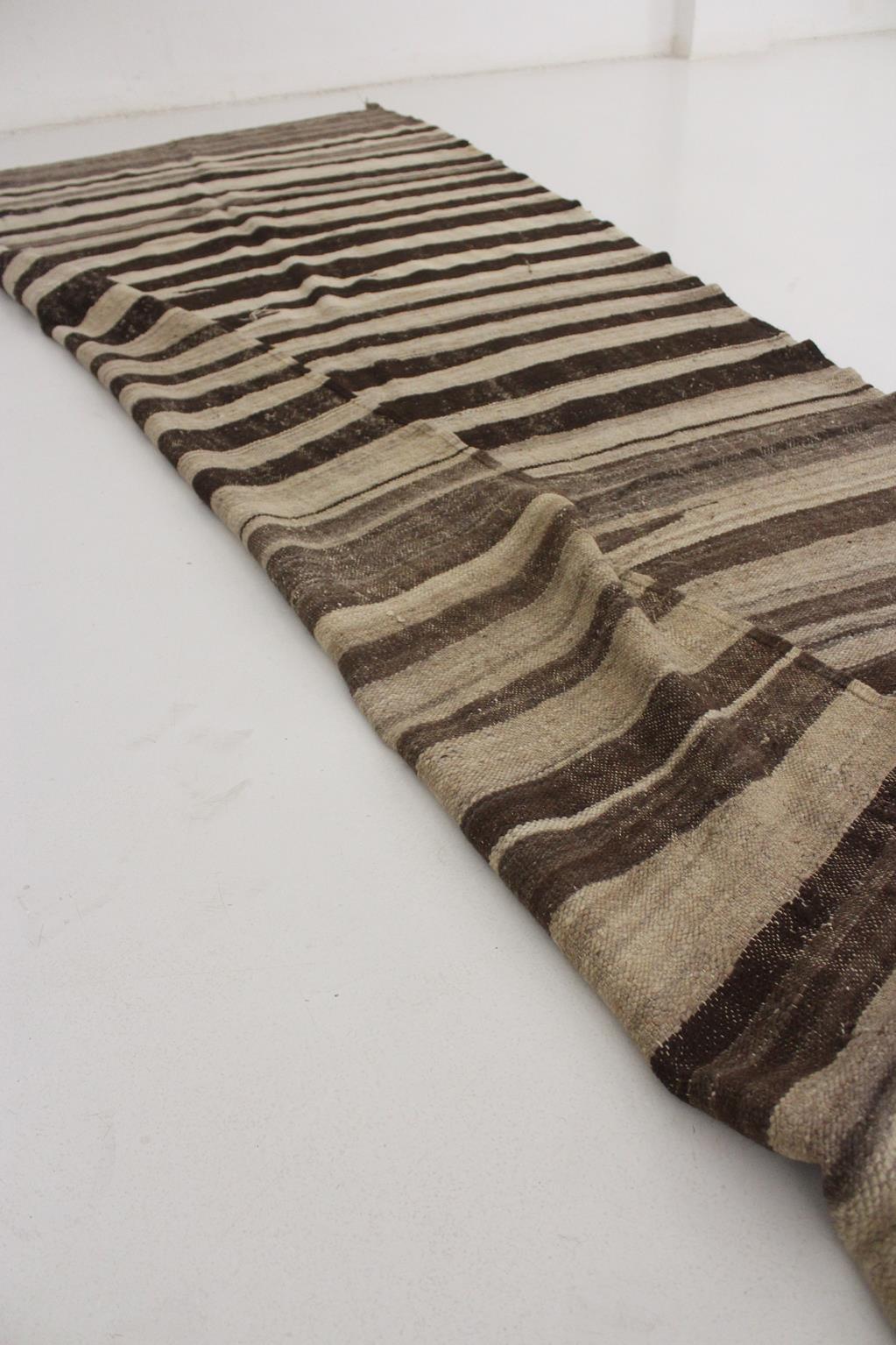 Vintage Moroccan Kilim rug - Stripes in beige+brown - 4.6x14.4feet / 142x440cm For Sale 8