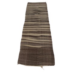Vintage Marokkanischer Kilim Teppich - Streifen in Beige+Braun - 4.6x14.4feet / 142x440cm