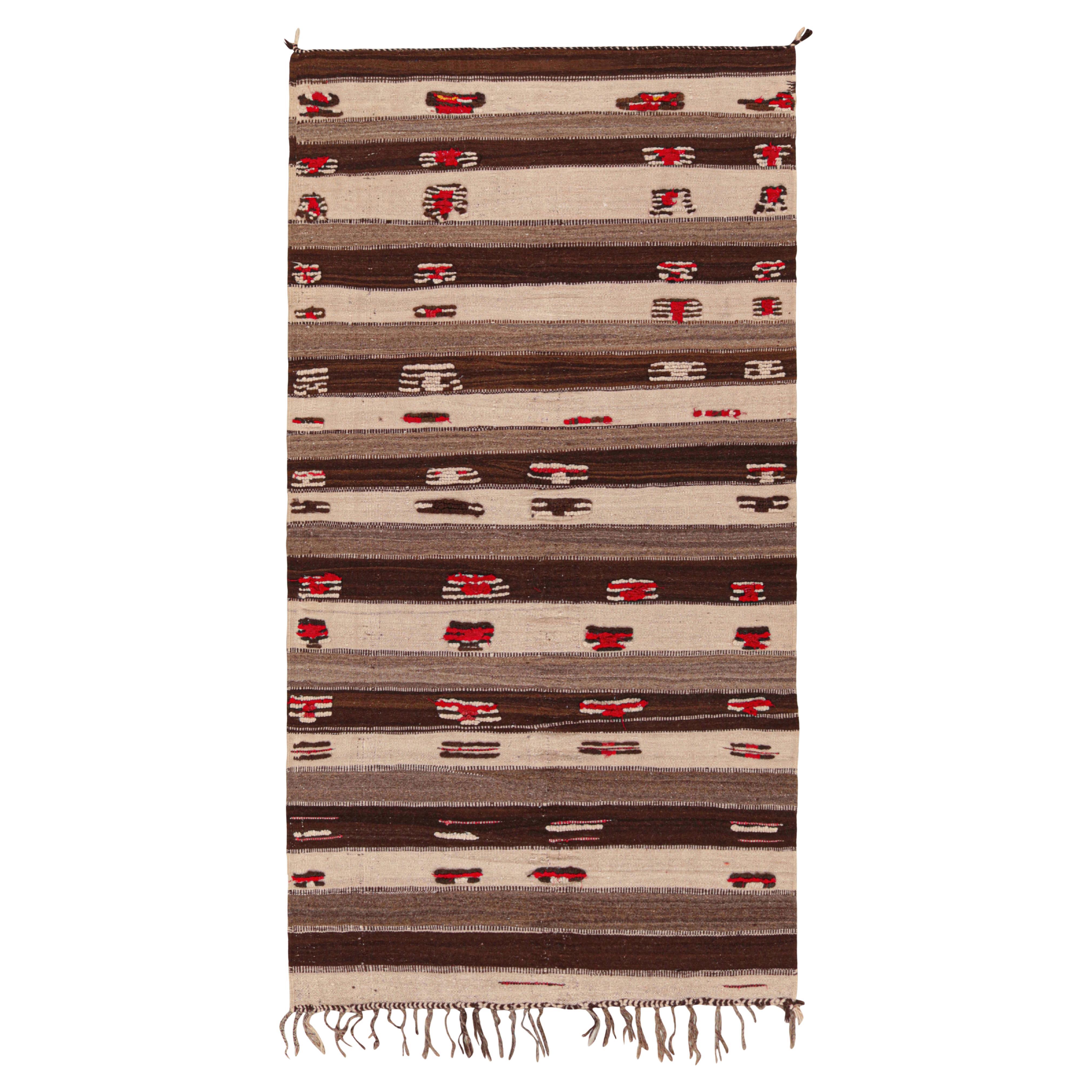 Tapis Kilim marocain vintage à rayures beige-brun, de Rug & Kilim en vente