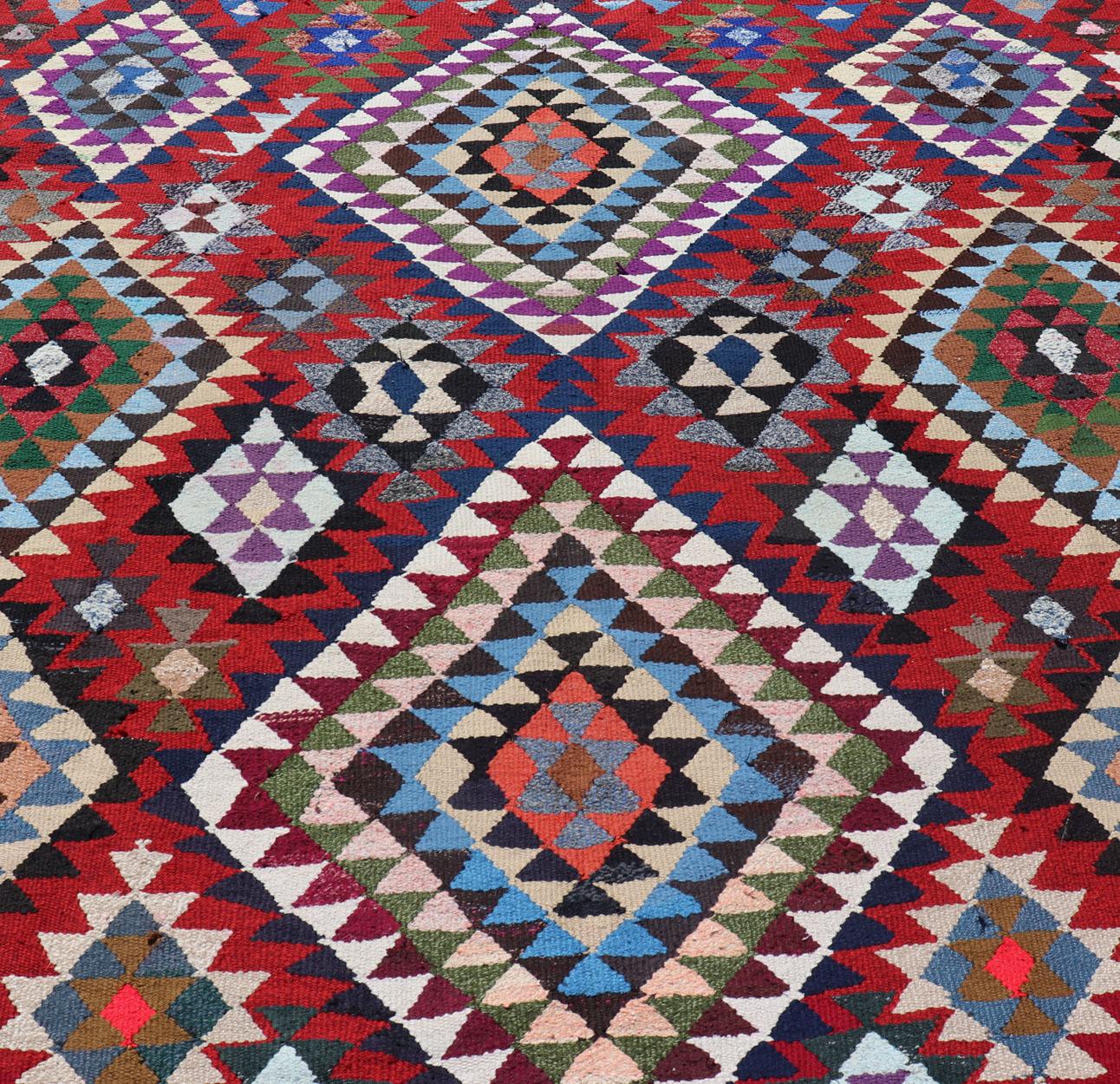Rug & Kilim marocchino vintage con audaci diamanti geometrici in rosso e blu, 9'1 X 16'0 in vendita 3