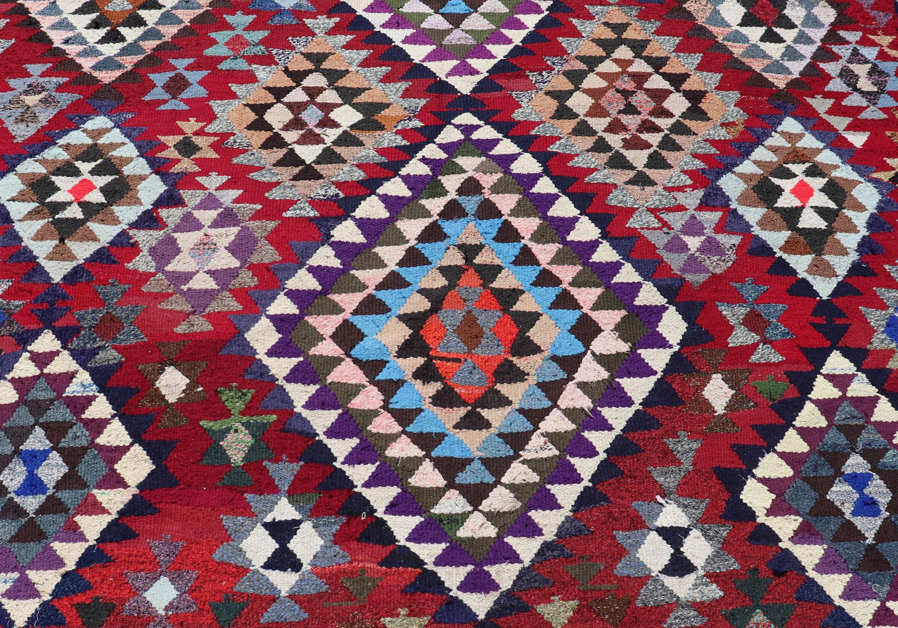 Rug & Kilim marocchino vintage con audaci diamanti geometrici in rosso e blu, 9'1 X 16'0 in vendita 4
