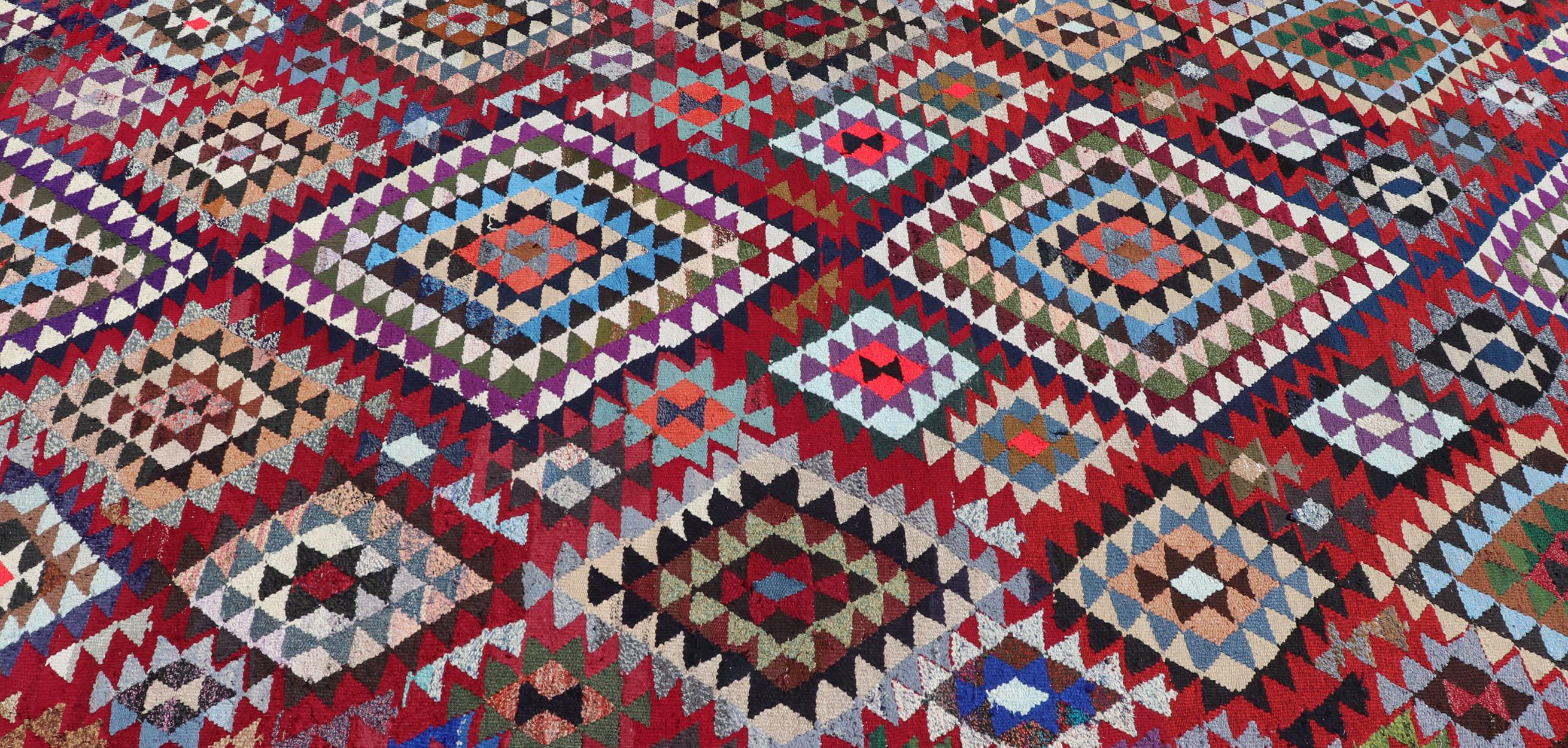 Rug & Kilim marocchino vintage con audaci diamanti geometrici in rosso e blu, 9'1 X 16'0 in vendita 5