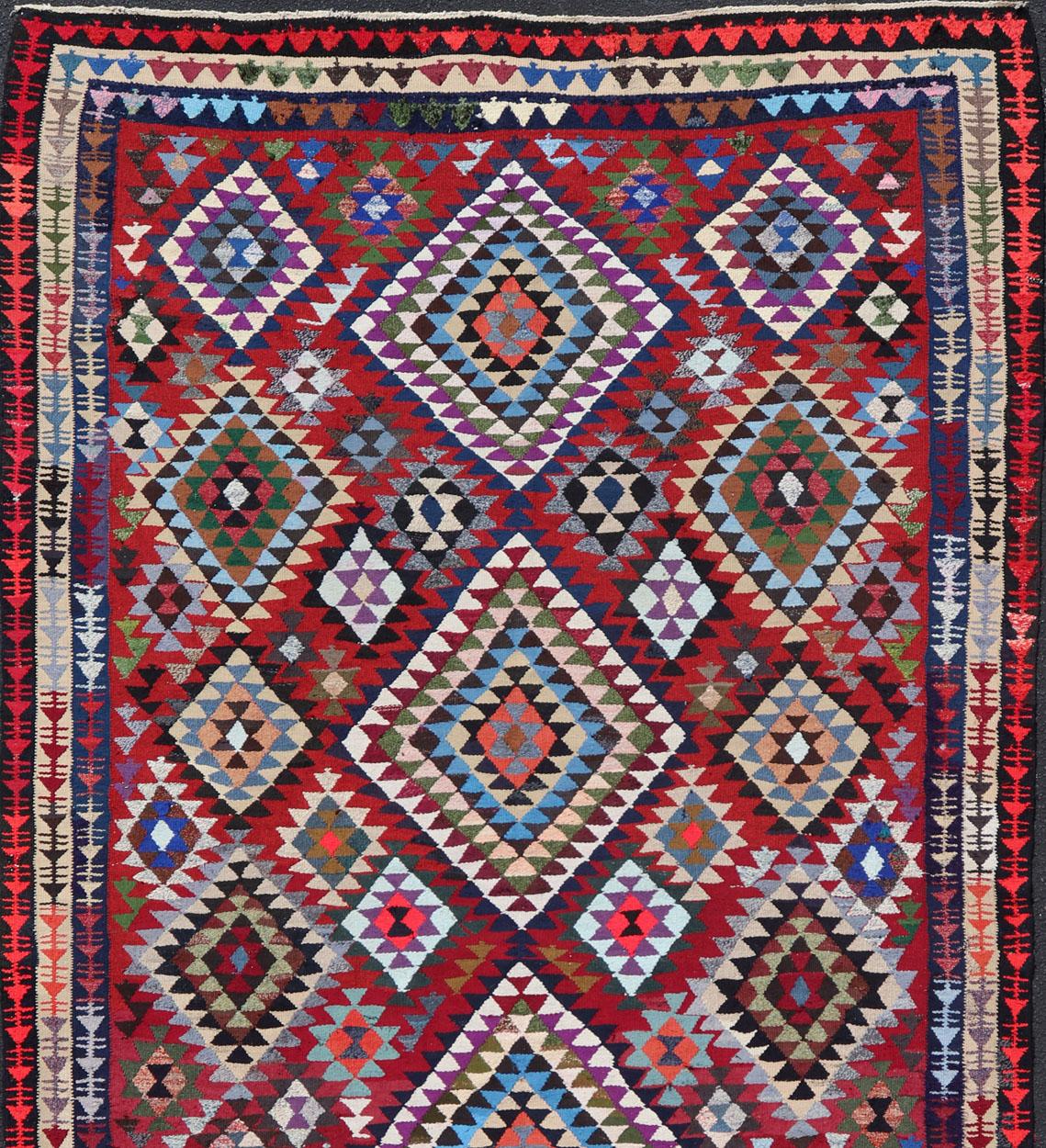 Rug & Kilim marocchino vintage con audaci diamanti geometrici in rosso e blu, 9'1 X 16'0 in vendita 6