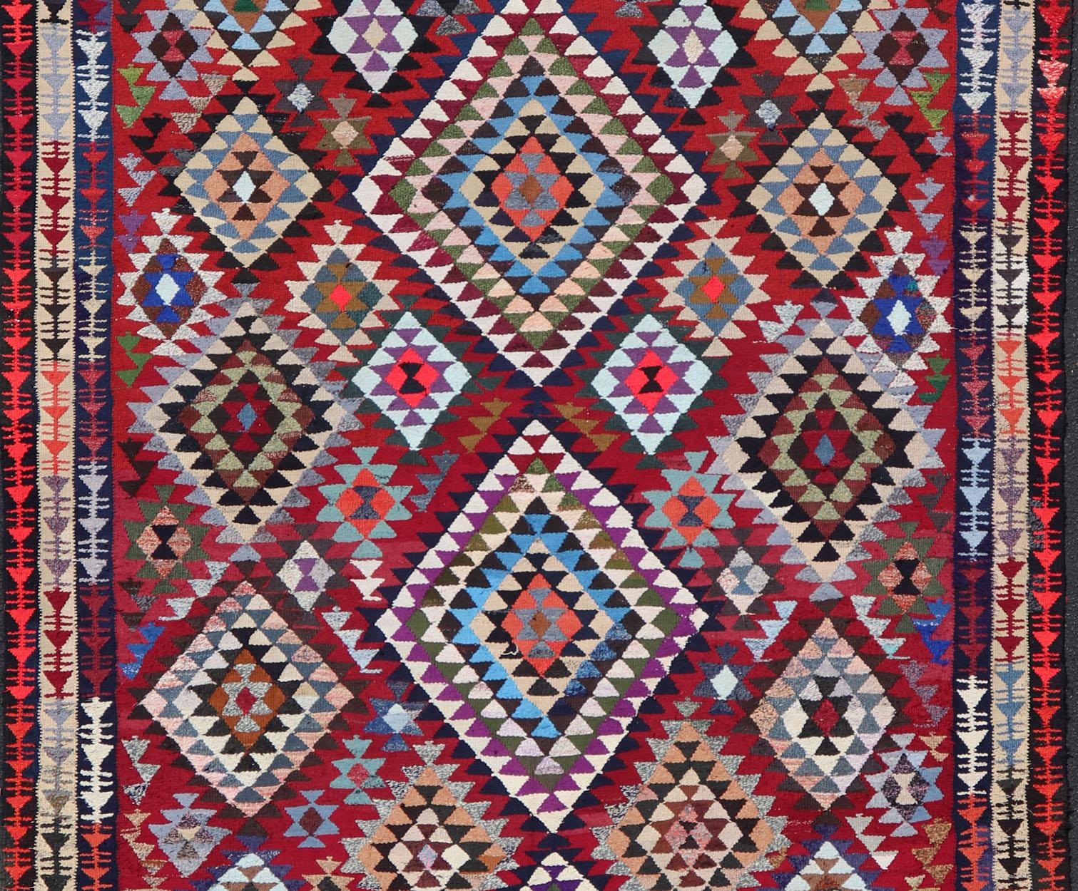 Rug & Kilim marocchino vintage con audaci diamanti geometrici in rosso e blu, 9'1 X 16'0 in vendita 7