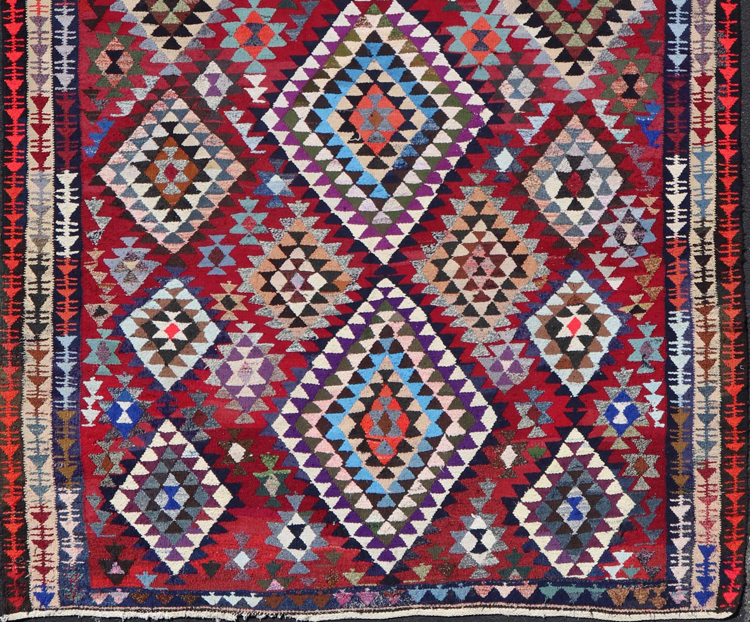 Rug & Kilim marocchino vintage con audaci diamanti geometrici in rosso e blu, 9'1 X 16'0 in vendita 8