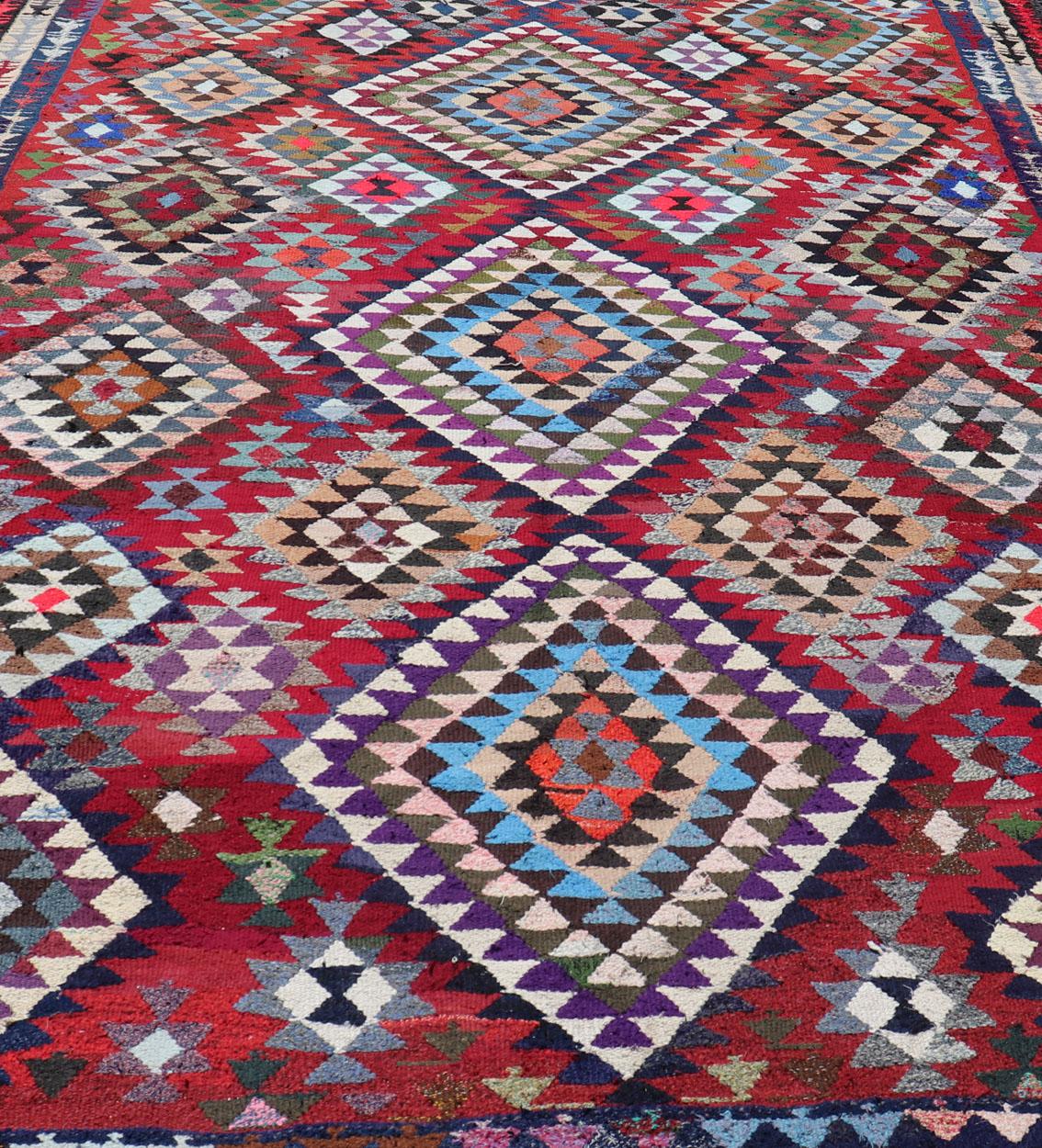 Rug & Kilim marocchino vintage con audaci diamanti geometrici in rosso e blu, 9'1 X 16'0 in vendita 11