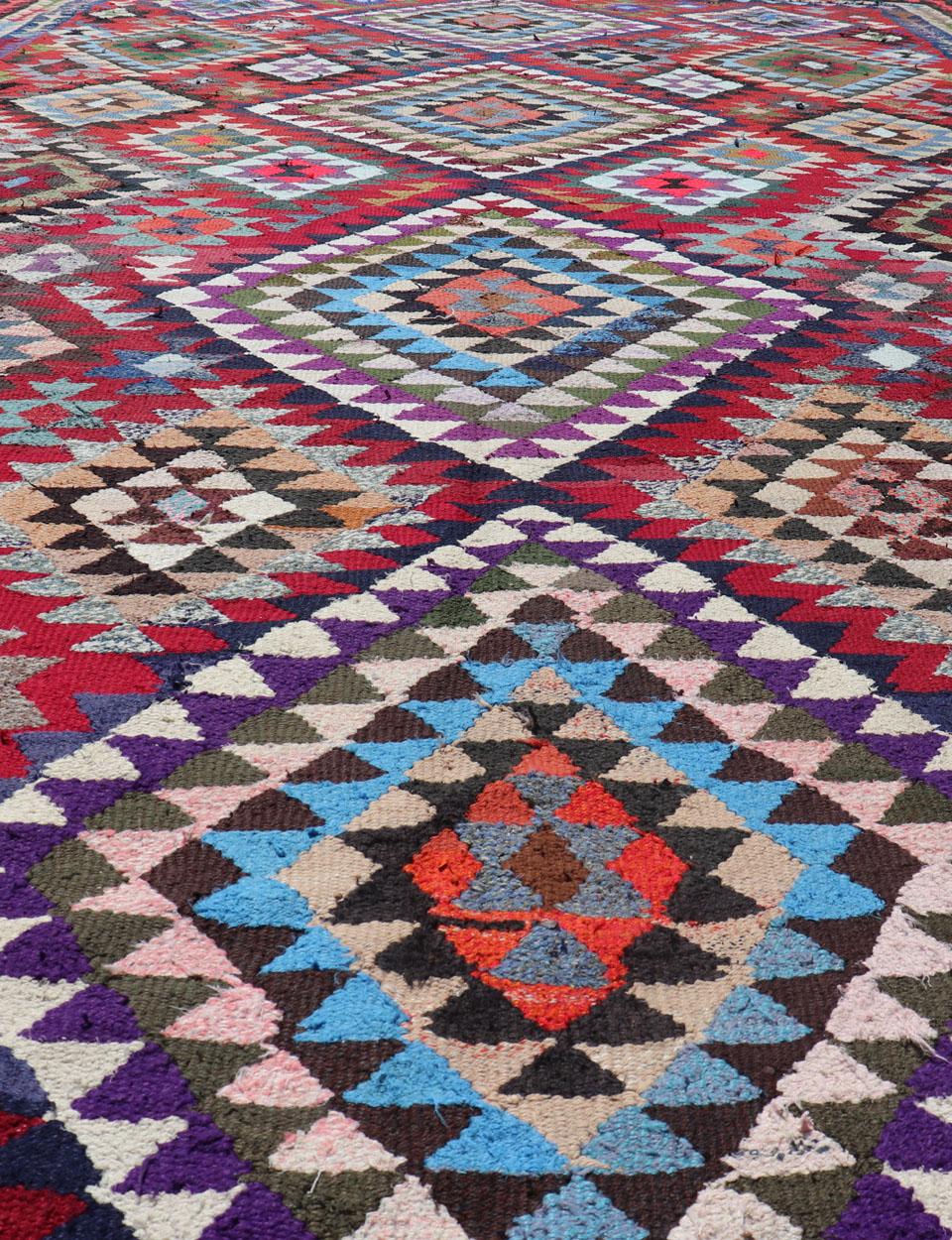 Rug & Kilim marocchino vintage con audaci diamanti geometrici in rosso e blu, 9'1 X 16'0 in vendita 12