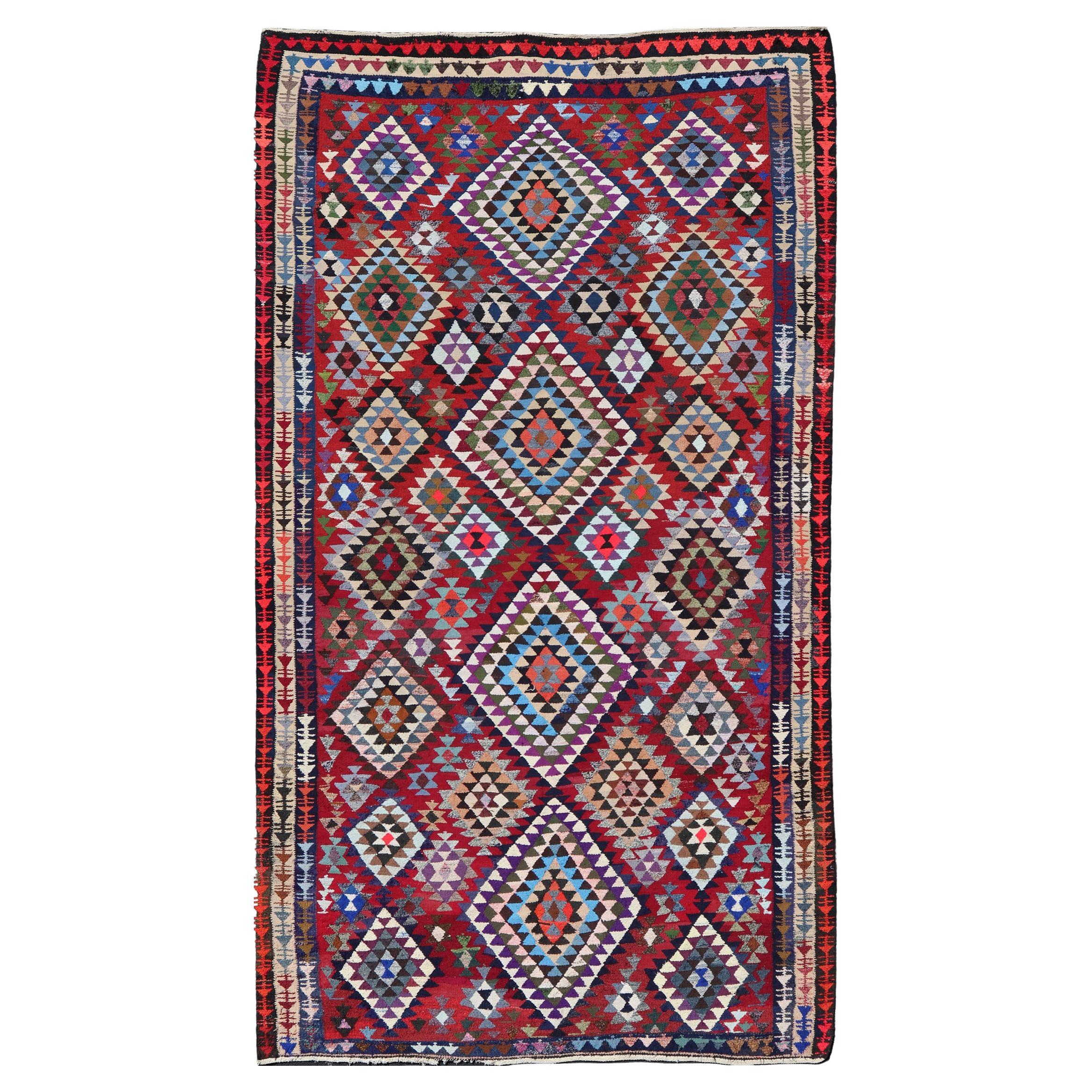 Rug & Kilim marocchino vintage con audaci diamanti geometrici in rosso e blu, 9'1 X 16'0