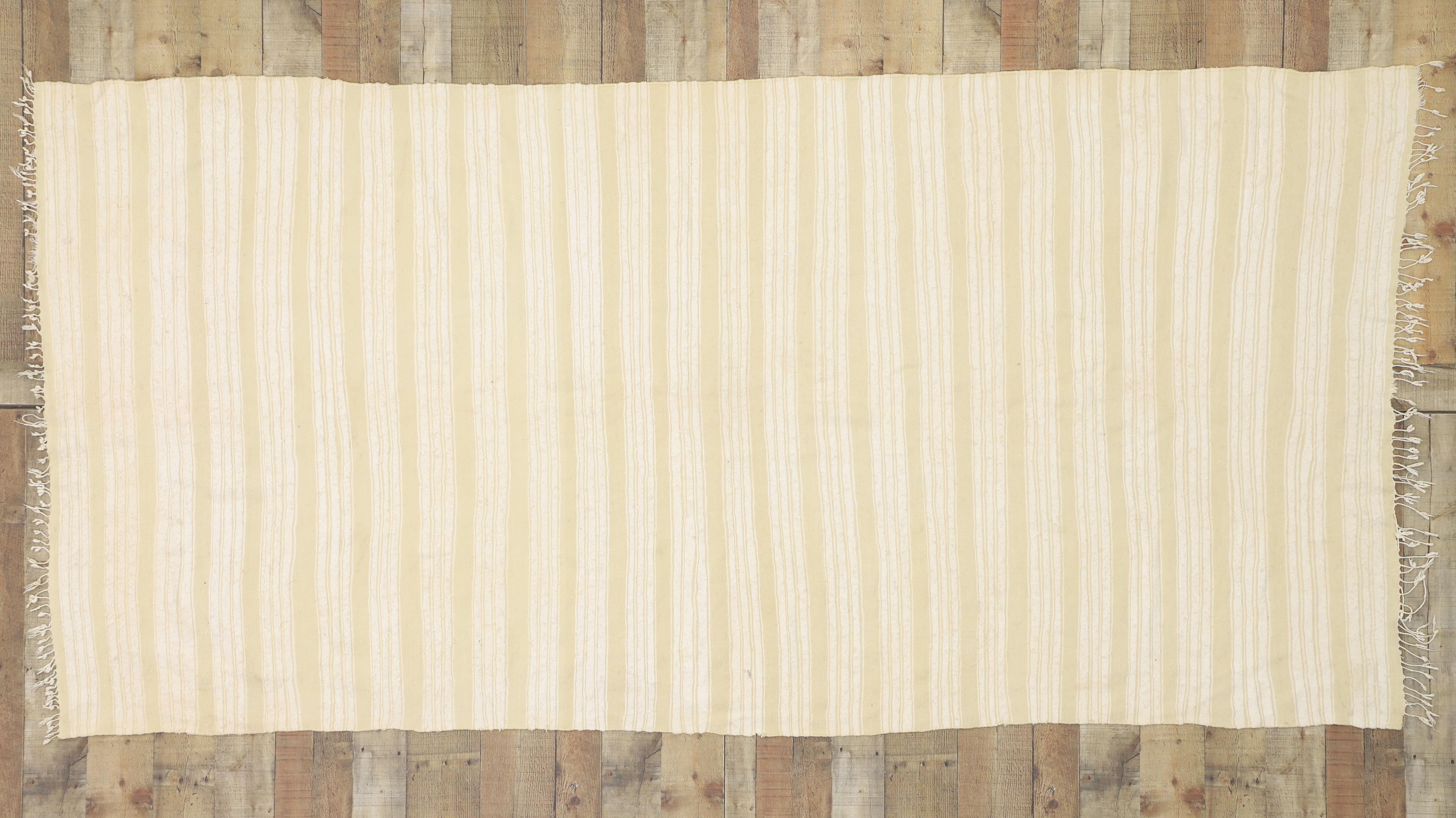 Wool Vintage Moroccan Kilim Rug with Minimalist Scandinavian Style, Neutral Color Rug For Sale
